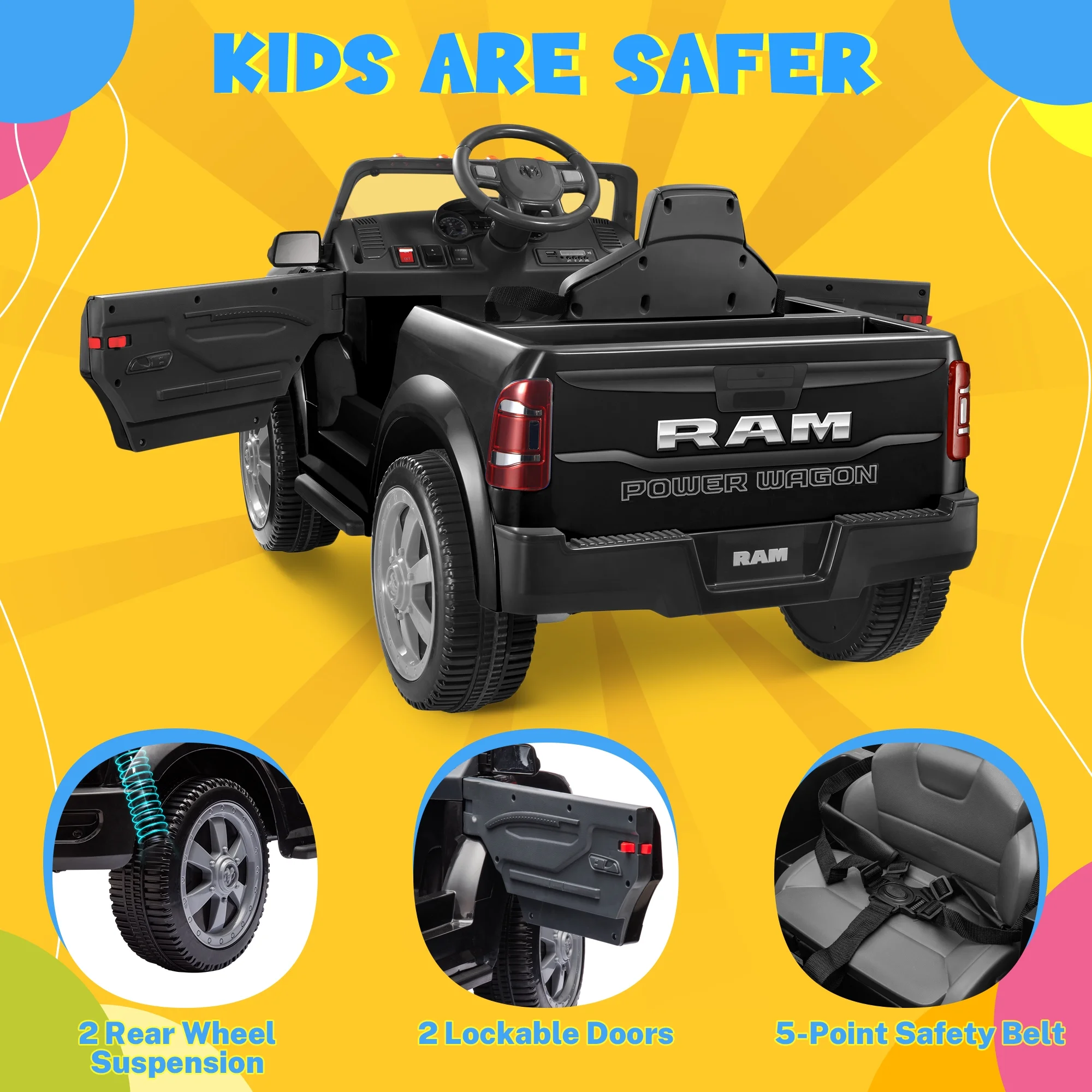 Dodge Ram Ride On Car for Kids, 12V Powered Ride On Truck Cars with Parents Remote Control,Dodge Electric Ride On Car for Boys Girls 3-5, Red - Womvr