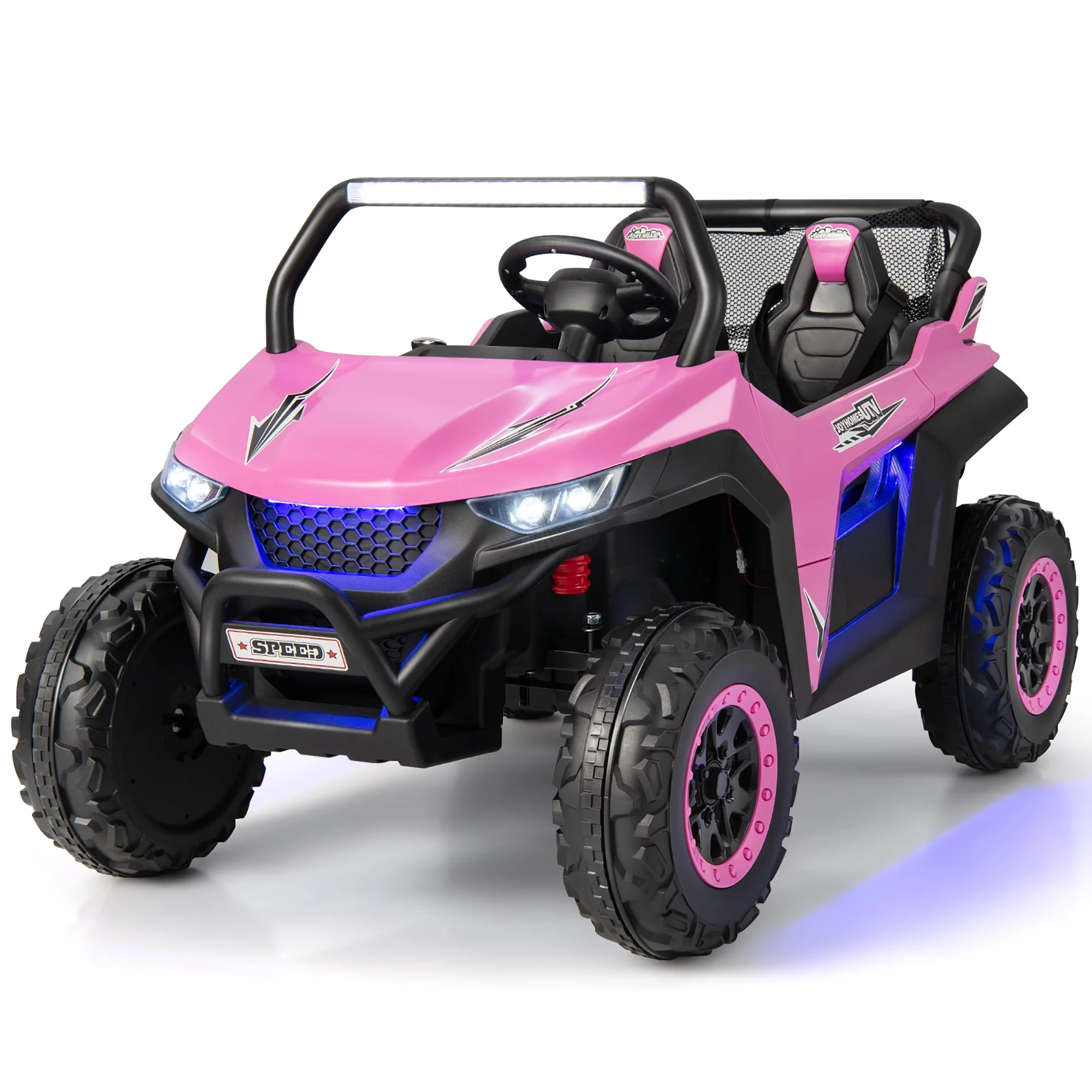 Costway 12V 2-Seater Kids Ride On UTV RC Electric Vehicle Suspension w/ Lights & Music Pink - Womvr
