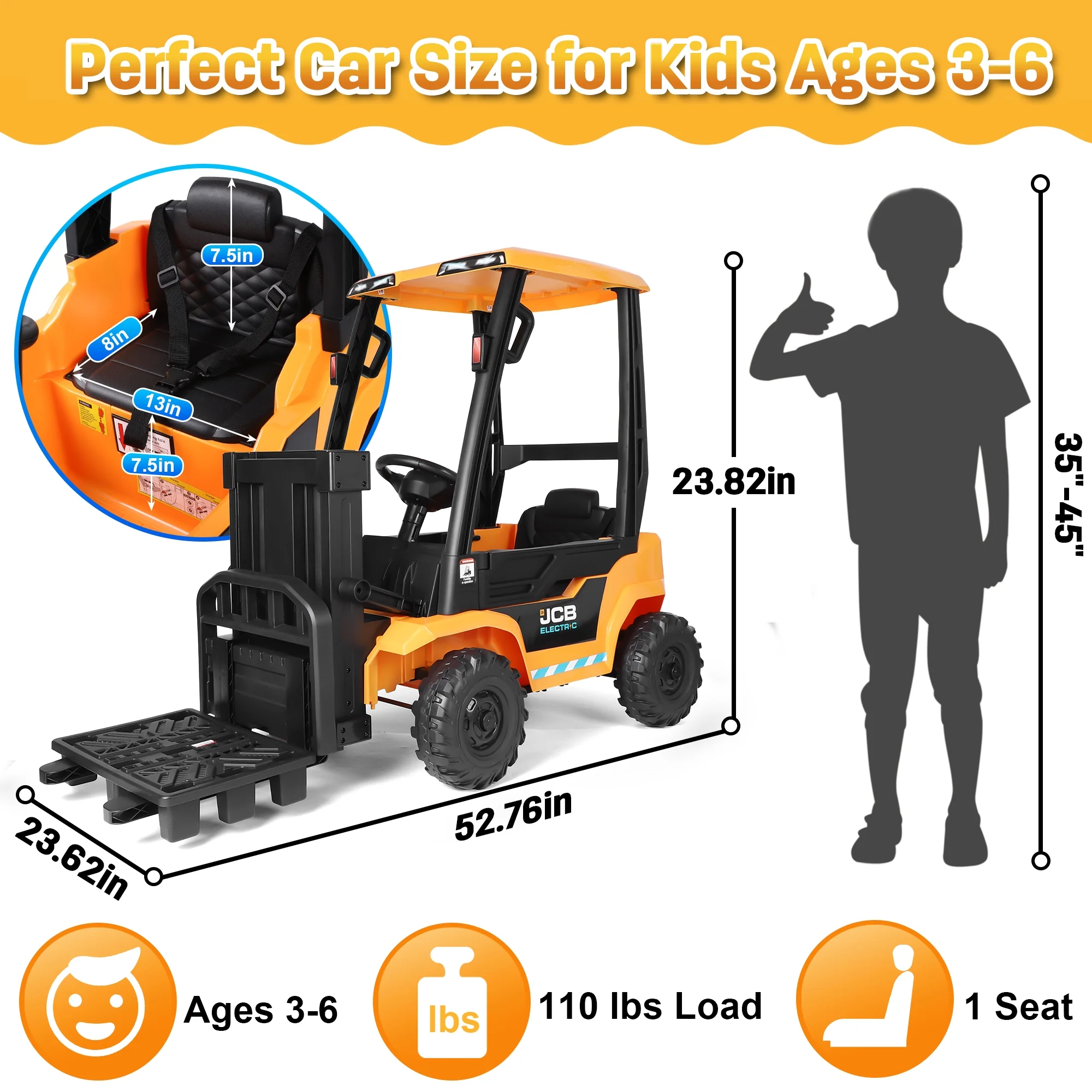 JCB 2 in 1 Kids Ride on Car Excavator & Bulldozer,Wisairt 12 V Battery Powered Electric Vehicle w/ Remote Control,Bucket,Digger,Handle(Yellow) - Womvr