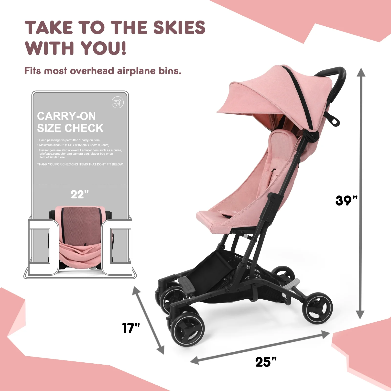 HARPPA Lightweight Travel Stroller, Compact Umbrella Stroller for Babies, Easy Folding, Black - Womvr