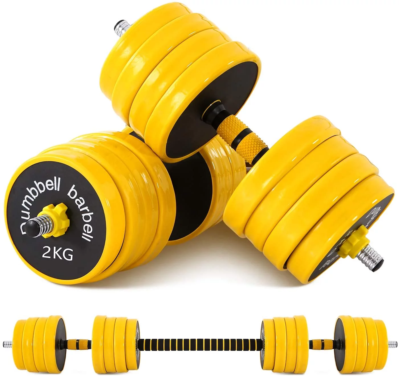 NiceC Adjustable Dumbbell Barbell Weight Pair, Iron Weight Plate, Free Weights 2-in-1 set, Non-Slip Neoprene Hand, All-purpose, Home, Gym, Office (22Lb Barbell or 11Lb Dumbbell Pair) - Womvr
