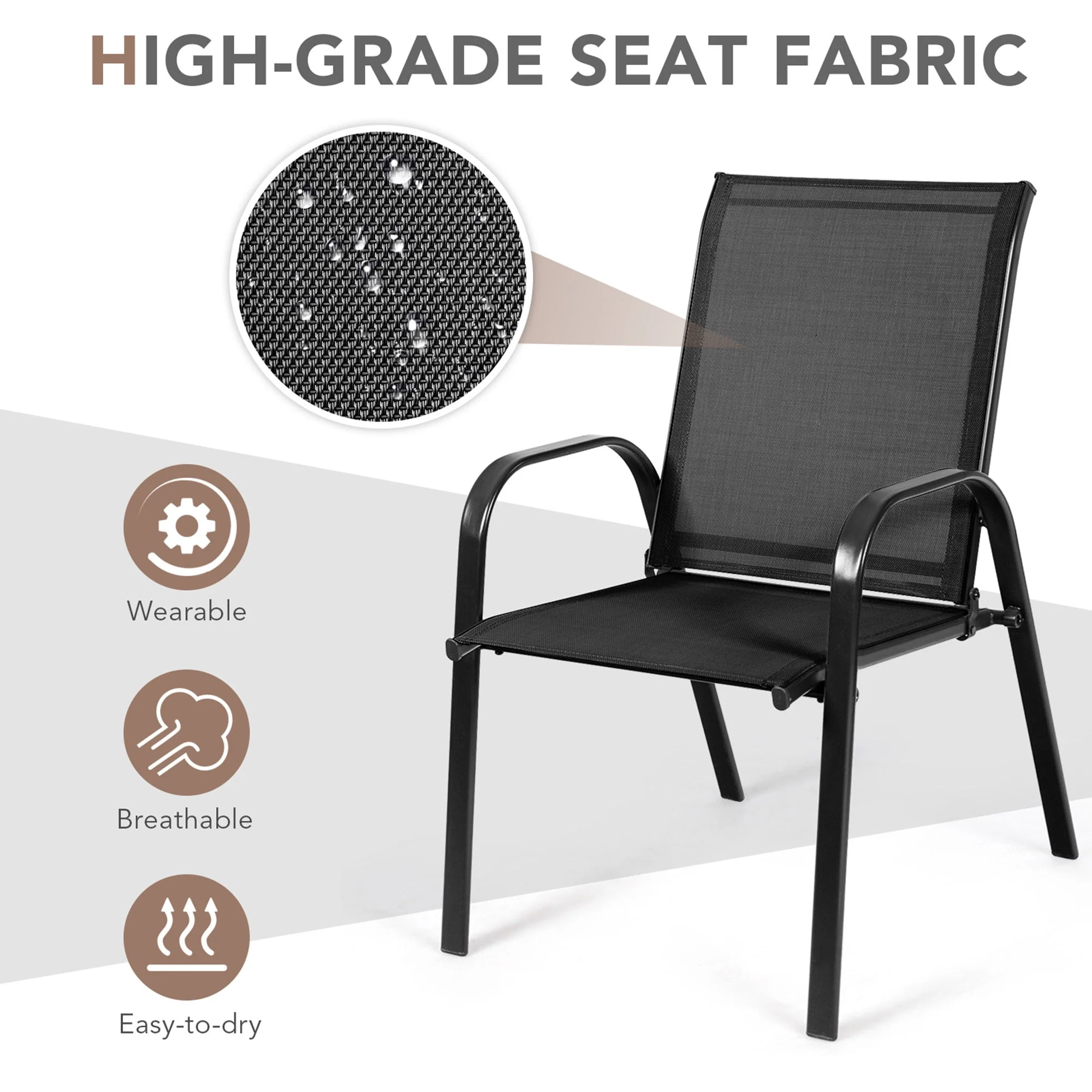 Gymax Set of 2 Patio Chairs Dining Chairs w/ Steel Frame Yard Outdoor Grey - Womvr