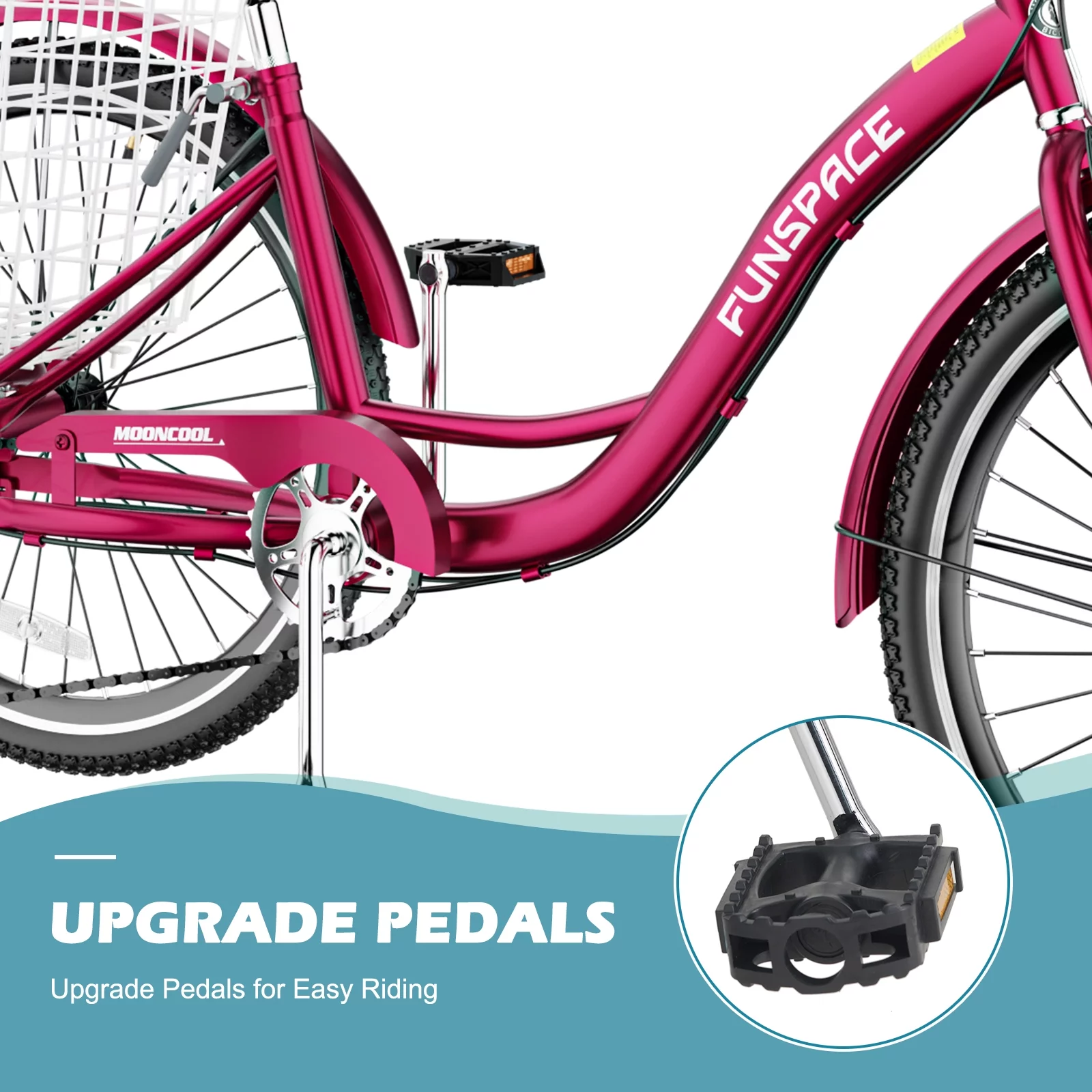 Lilypelle Adult Tricycles 7 Speed 20/24/26 Inch Three Wheel Bike Cruiser Trike with Low-Step Through Frame/Large Basket for Men, Women, Seniors - Womvr