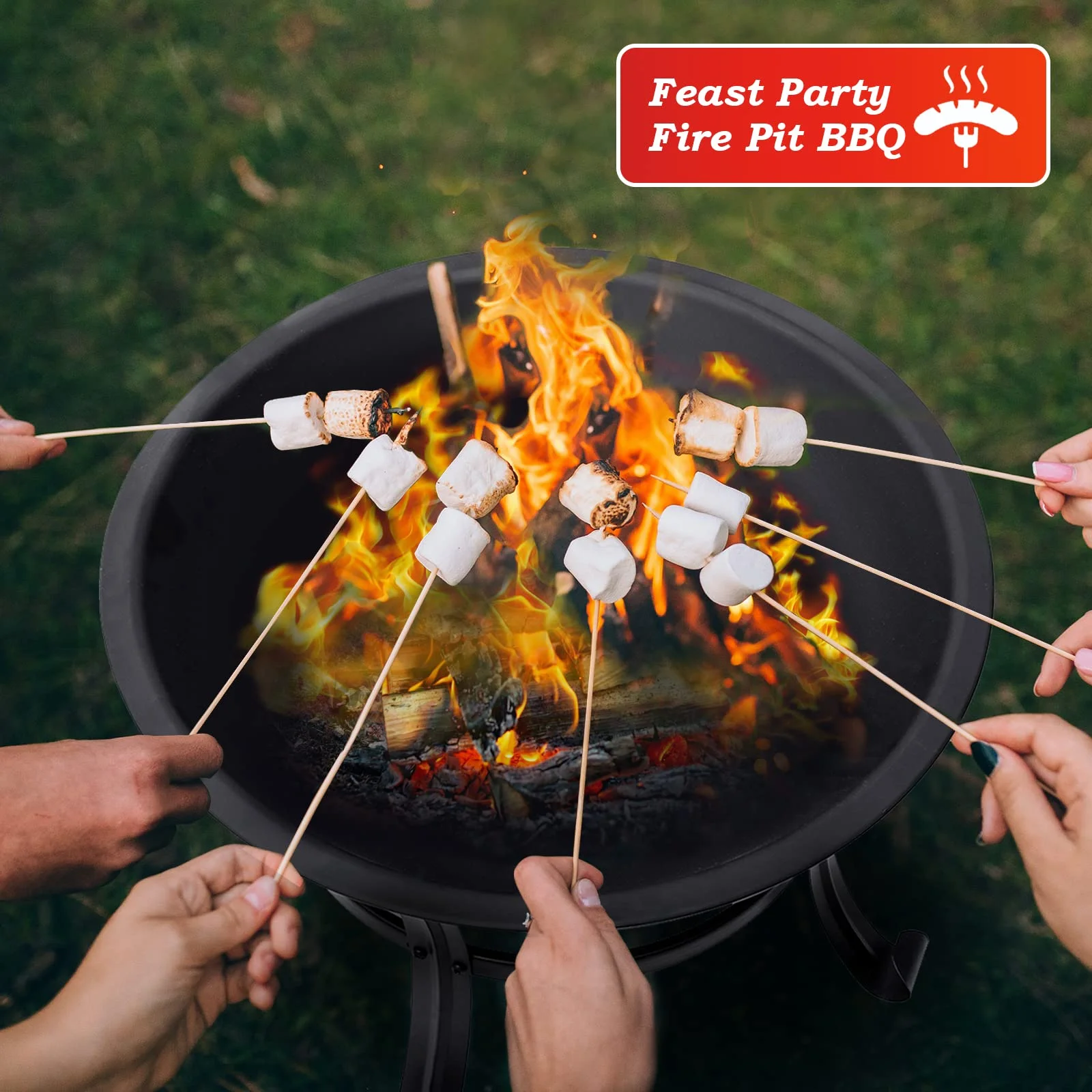 KingSo 22 inch Wood Burning Fire Pit for Camping Picnic Bonfire Patio Outside Backyard Garden Small Bonfire Pit Steel Firepit Bowl with Spark Screen, Log Grate, Poker - Womvr