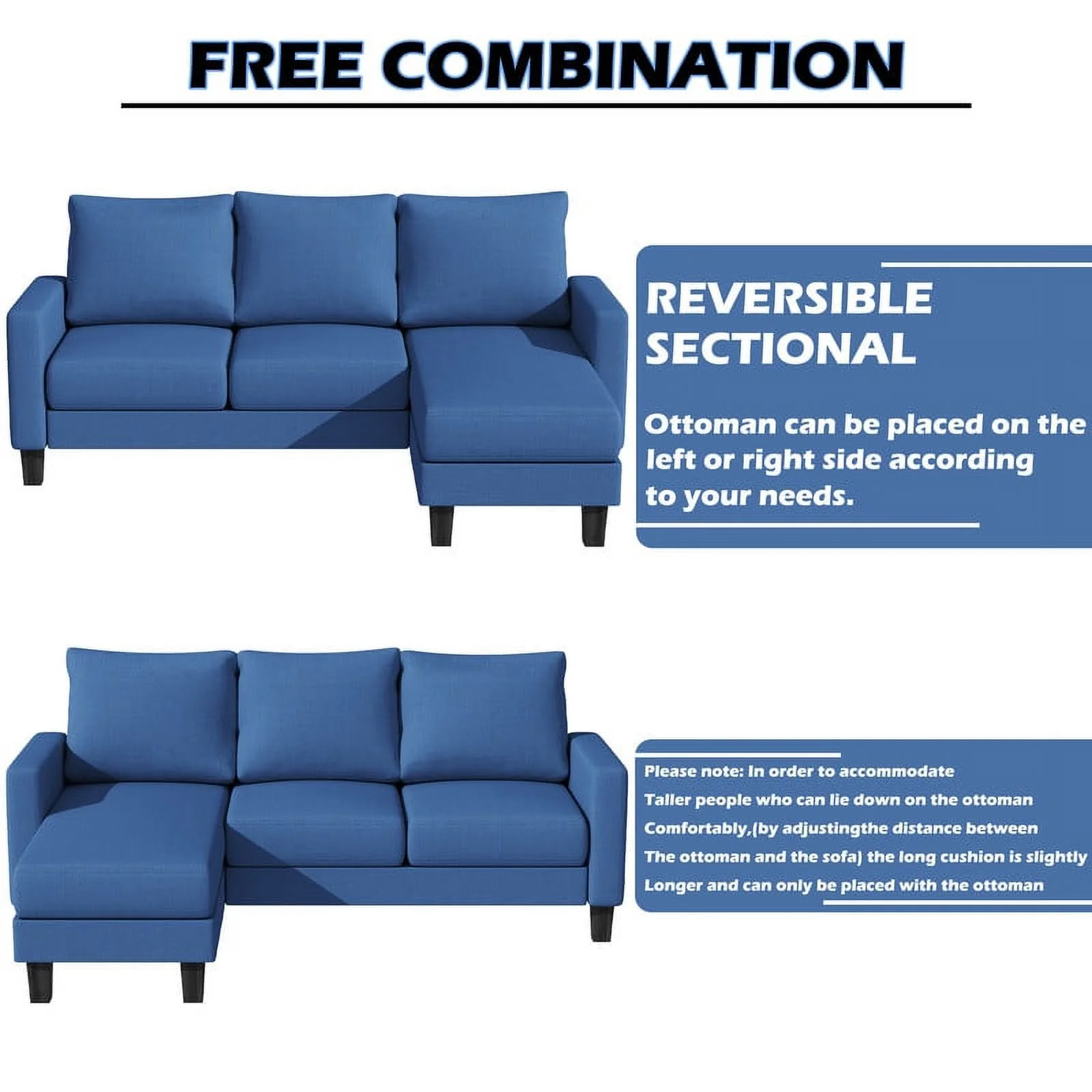 Homall Convertible Sectional Sofa Couch, Modern Linen Fabric L-Shaped Couch 3-Seat Sofa Sectional with Reversible Chaise for Small Living Room, Apartment and Small Space, Dark Gray - Womvr