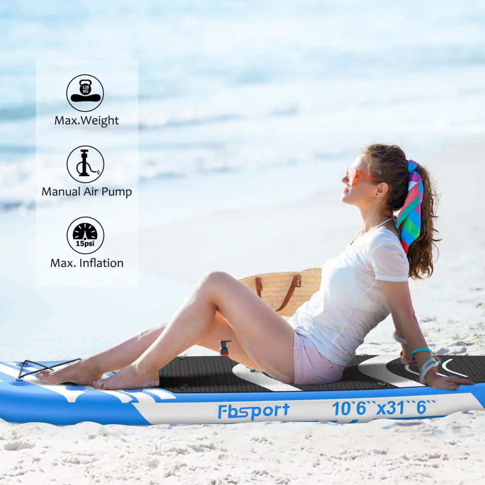 Fbsport 11ft Inflatable Paddle Board SUP, 6'' Thick W/Paddling Fins Pump & Accessories Pack, Green - Womvr