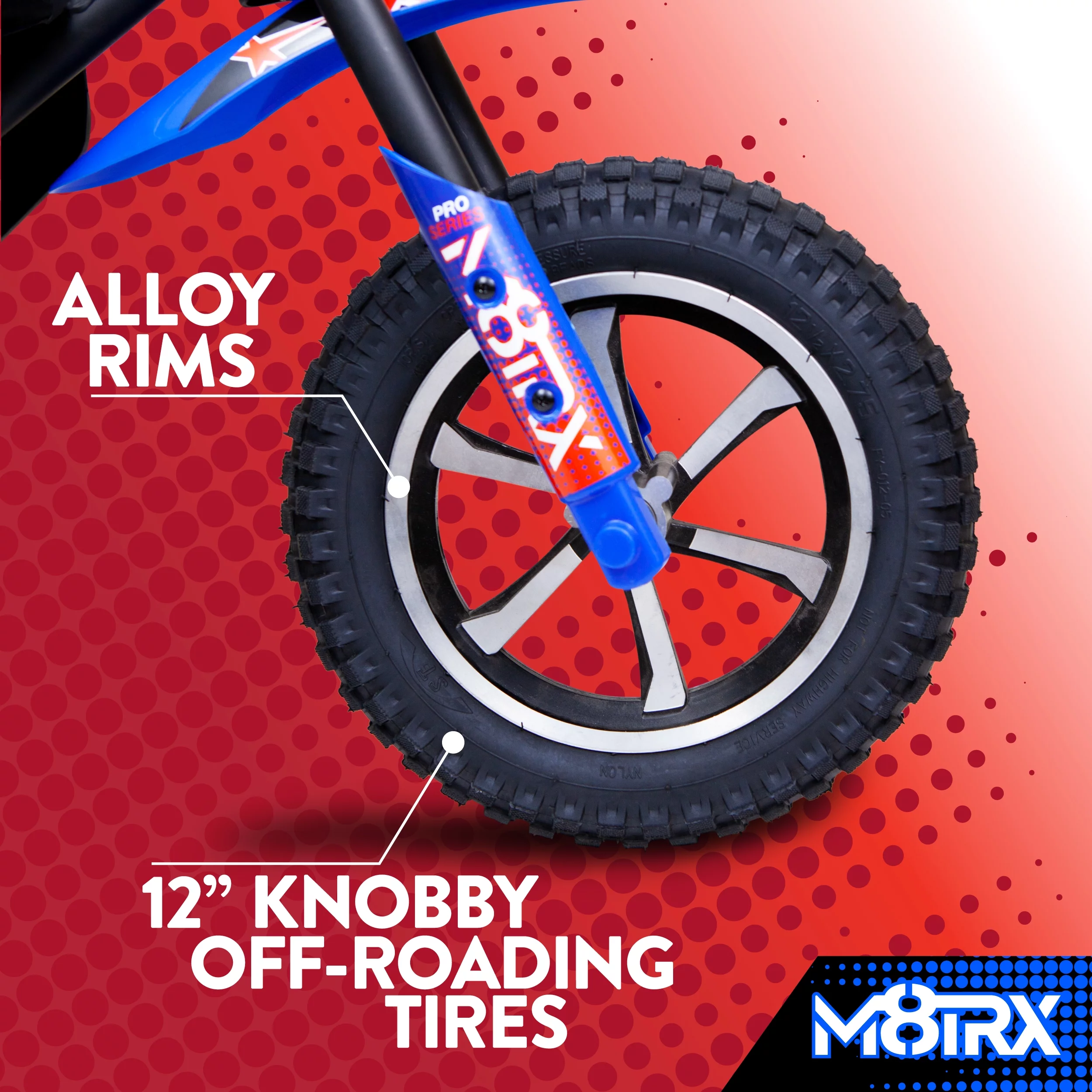 M8TRIX Blue 24V Electric Dirt Bike, Ride on Toy Motorcycle for Kids and Teens - Womvr