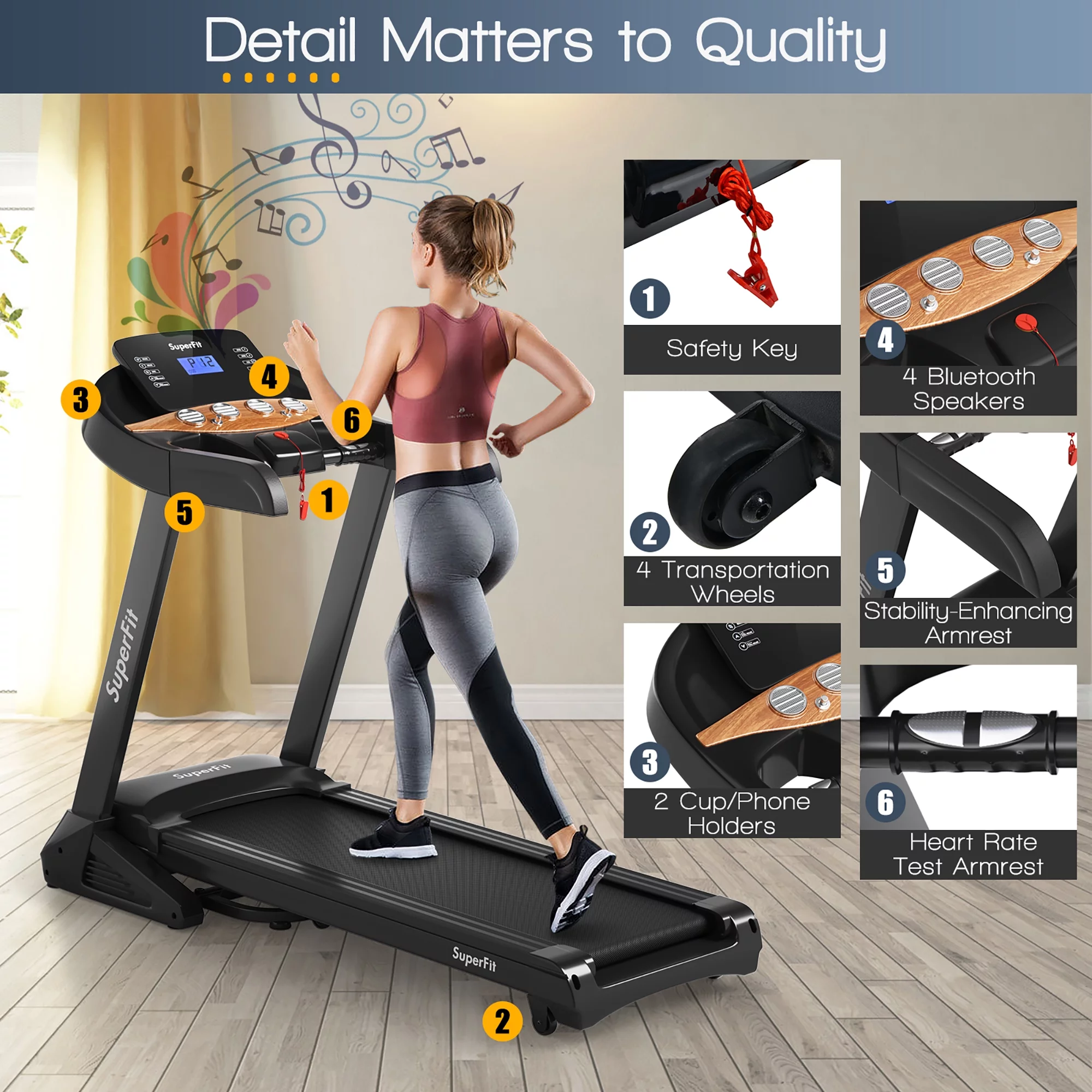 Superfit 3.75HP Electric Folding Treadmill W/Auto Incline 12 Program APP Control - Womvr