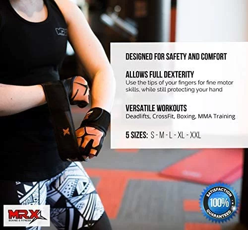 MRX Weight Lifting Gloves Gym Power Training Fitness Bodybuilding Glove Long Wrist Strap Black / Red M - Womvr