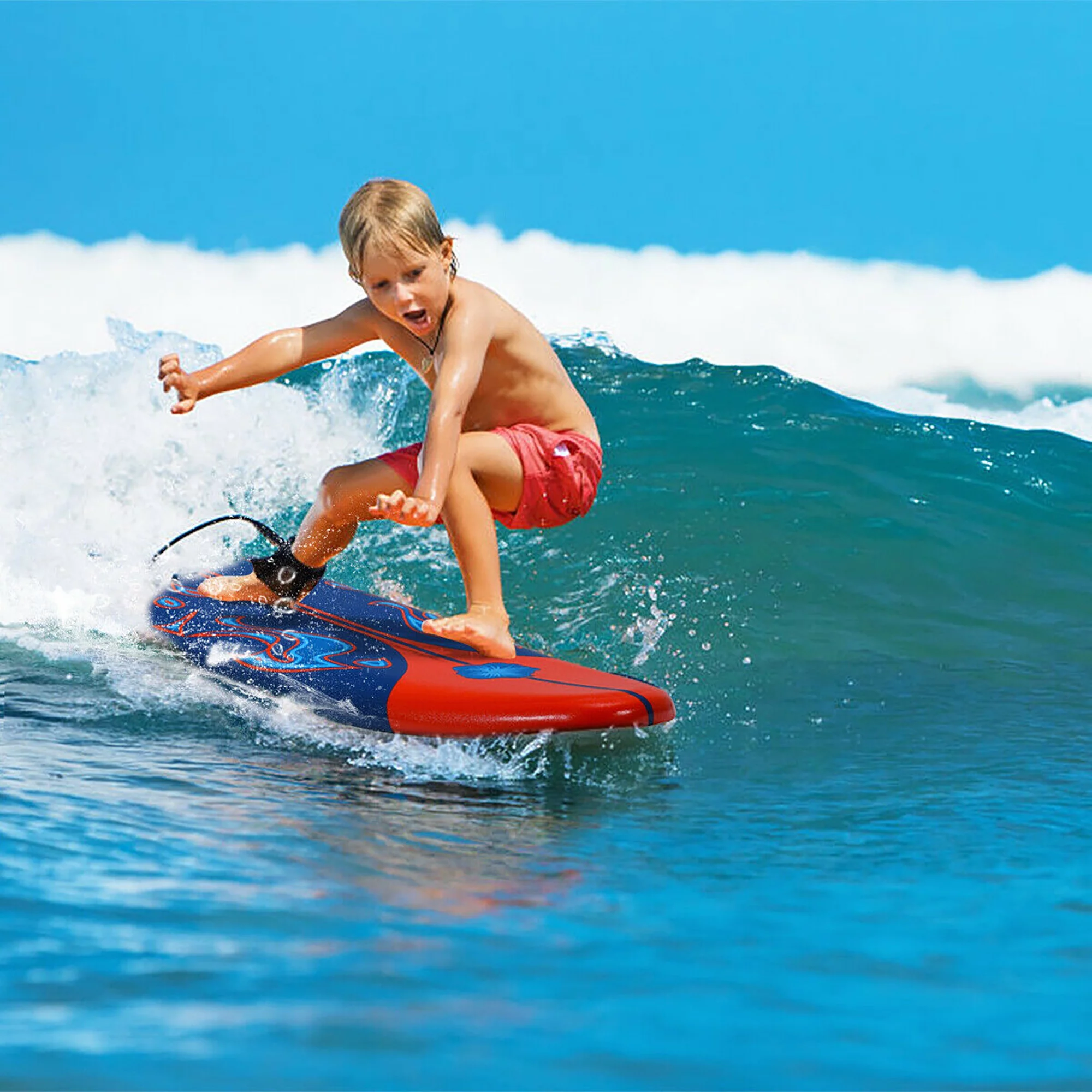 Costway 6' Surfboard Foamie Body Surfing Board W/3  Fins & Leash for Kids Adults Red - Womvr