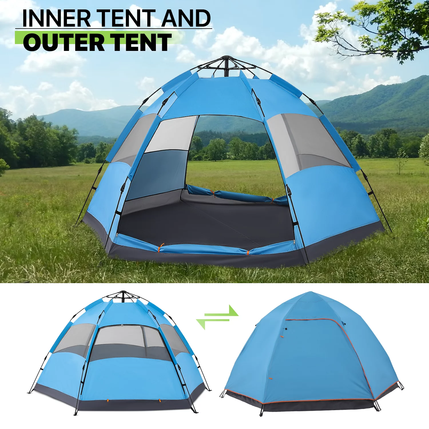 Magshion Large Camping Tents 4 Person Family Backpacking Tent Double Layer Outdoor Instant Set Up Tent with Carry Bag, Green - Womvr