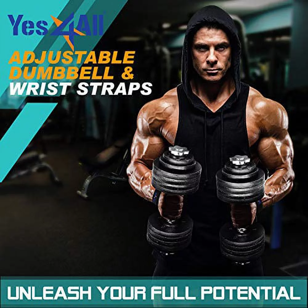 Yes4All 200 lbs Adjustable Dumbbell Weight Set, Cast Iron Dumbbell, Pair - Womvr