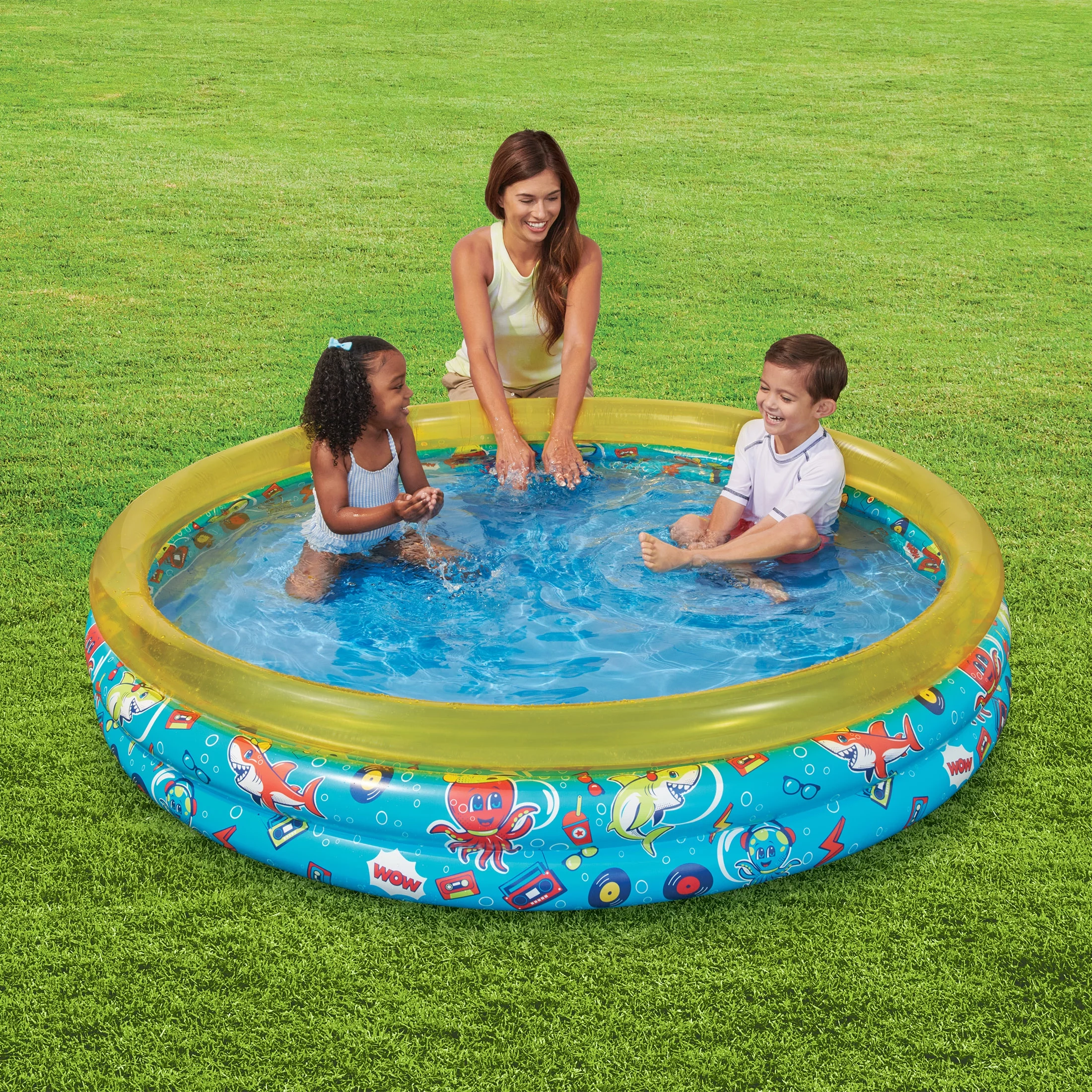 Round Inflatable 3-Ring Kiddie Splash Play Pool, Yellow, For Kids, Age 2 & up, Unisex - Womvr