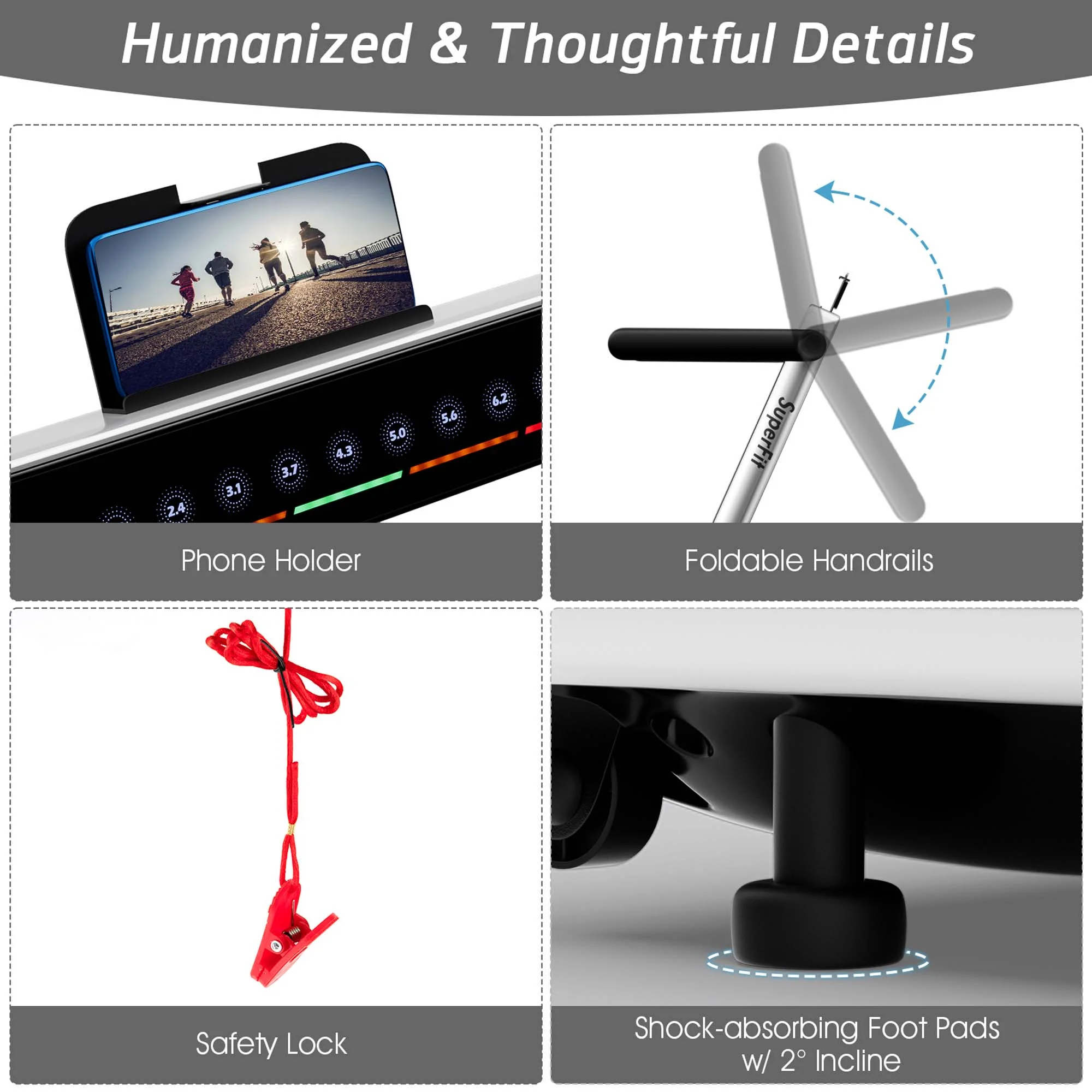 SuperFit Up To 7.5MPH 2.25HP 2 in 1 Dual Display Screen Folding Treadmill Jogging Machine W/APP Control Silver - Womvr