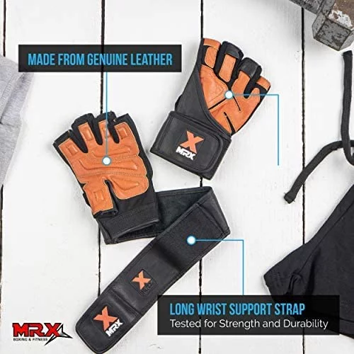 MRX Weight Lifting Gloves Gym Power Training Fitness Bodybuilding Glove Long Wrist Strap Black / Red M - Womvr