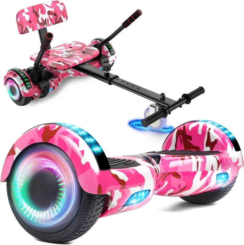 SISIGAD Hoverboard with Seat, 6.5 inch Hoverboard Go Kart Combo with Bluetooth Speaker & LED Lights for Kids Adults - Womvr