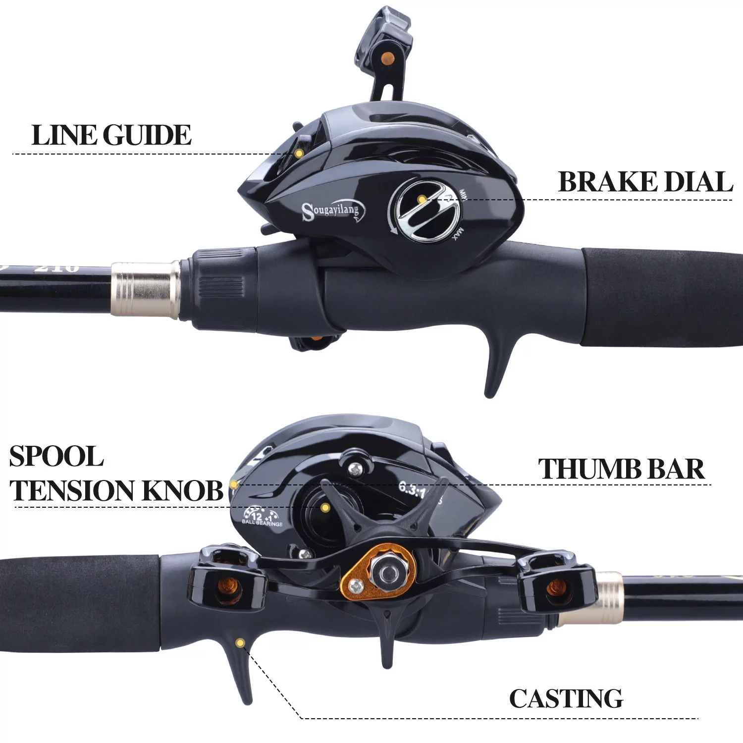 Sougayilang Baitcast Combo Telescopic Rod and 12＋1BB Baitcasting Reel for Travel Carp Bass Trout Fishing - Womvr
