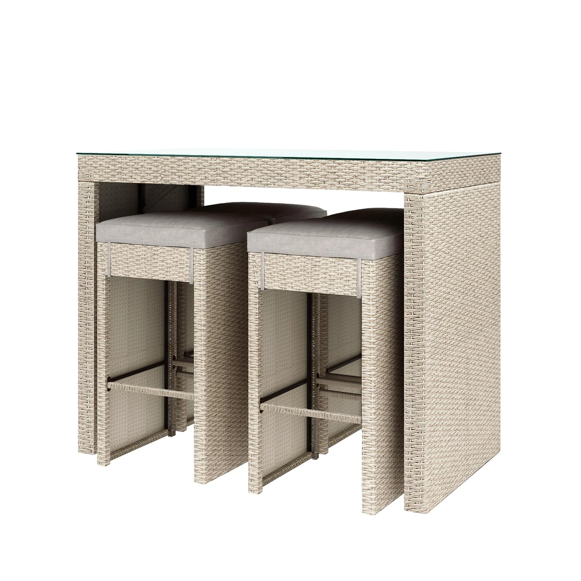 SESSLIFE 5 Piece Outdoor Rattan Dining Set with Storage Shelf, Patio Bar Table and 4 Stools Set, Modern Gray Wicker Outdoor Furniture Sets - Womvr