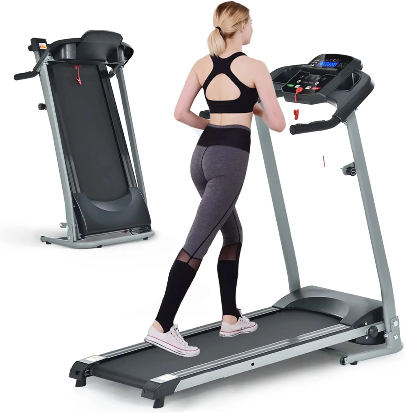 [US IN STOCK] Incline Treadmills for Home Folding Treadmill for Running and Walking Jogging Exercise with 12 Preset Programs, Tracking Pulse, Calories - Womvr