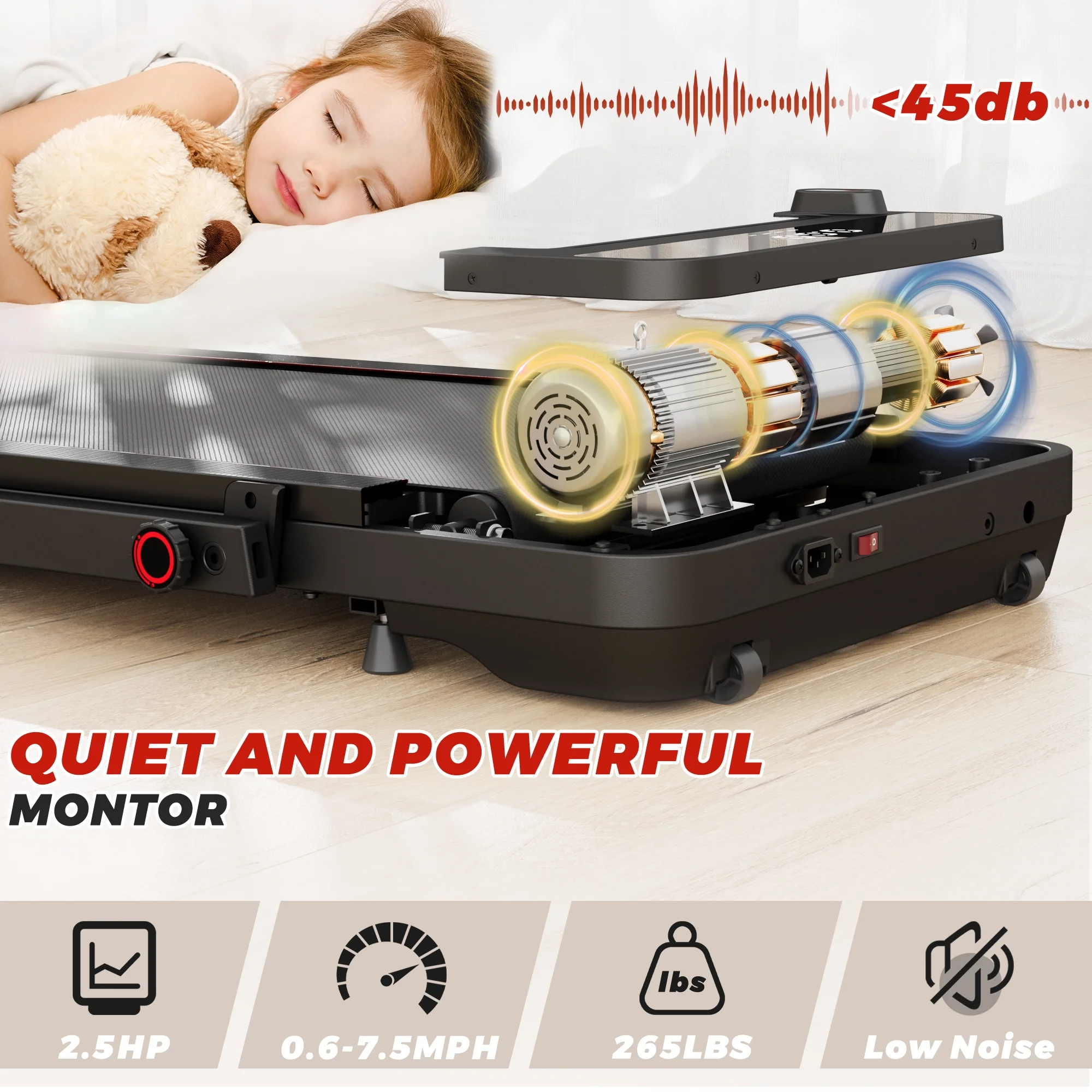 JELENS 2 in 1 Treadmill, 2.5HP Walking Pad Folding Treadmill with Remote Control and LED Display, Portable Under Desk Treadmill for Home Office with 265lbs Weight Capacity - Womvr