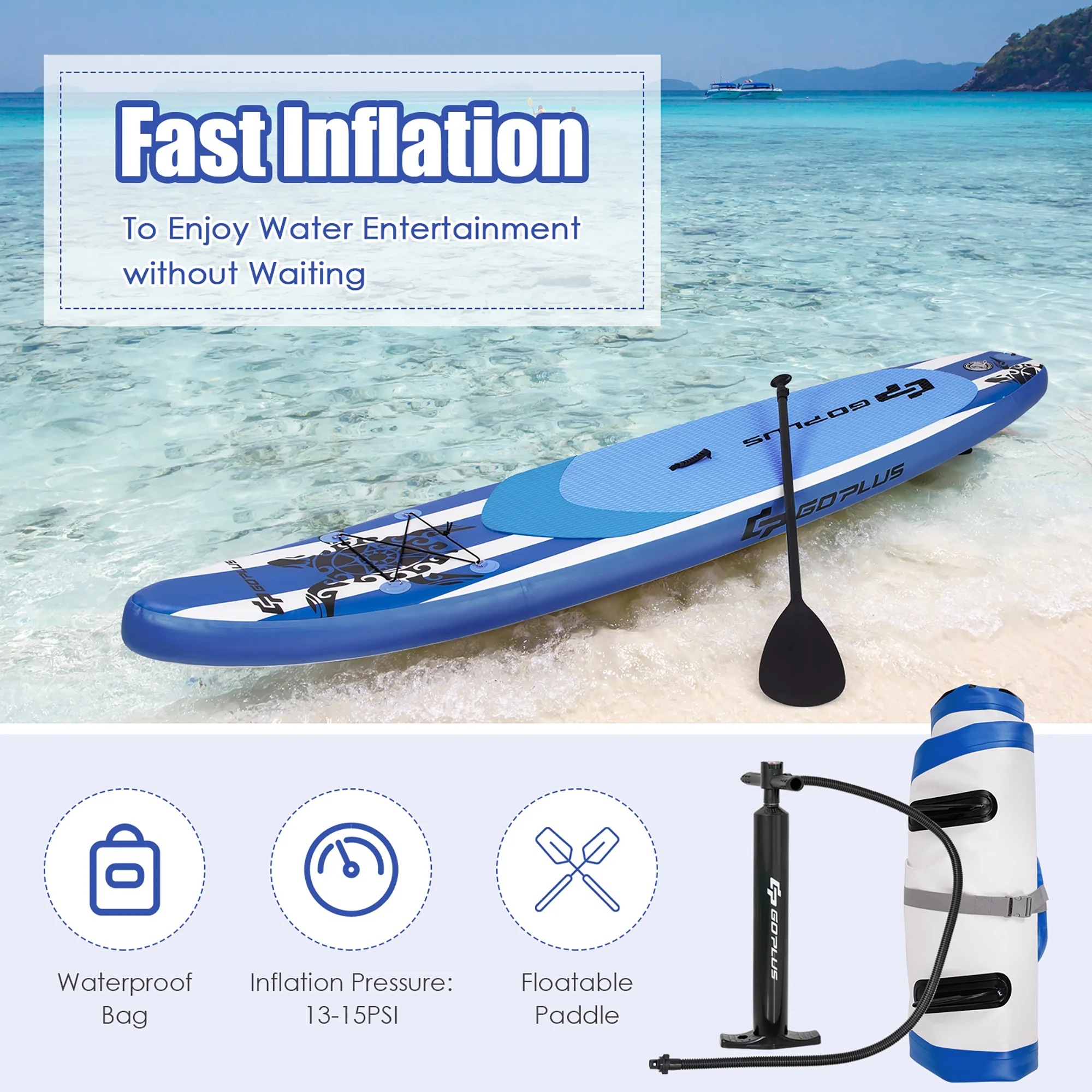 Goplus 11ft Inflatable Stand Up Paddle Board 6'' Thick W/Leash Backpack Aluminum Paddle Yellow - Womvr