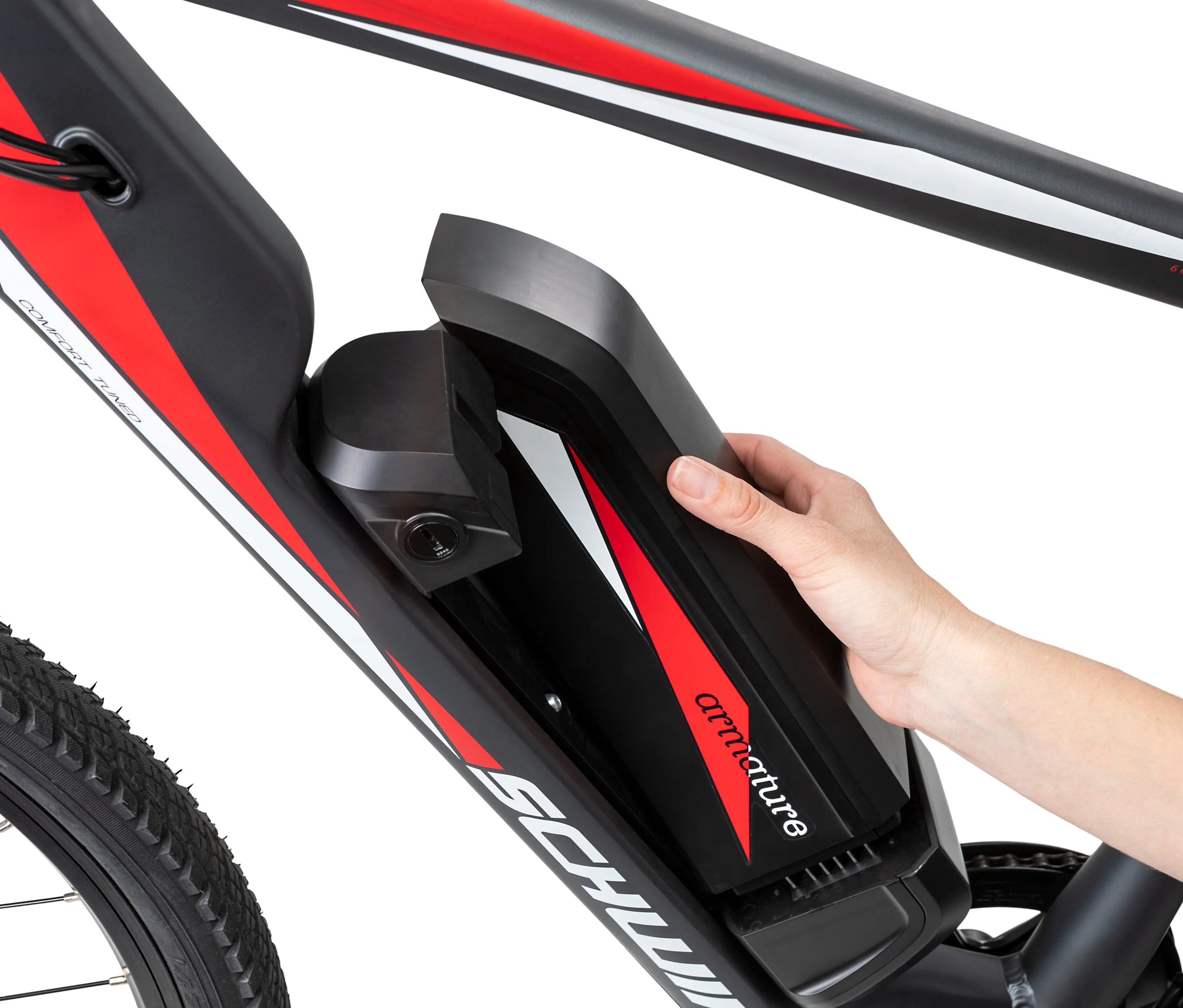 Schwinn 700c Armature Unisex Electric Bike, Black and Red Ebike for Adults, Large Frame - Womvr