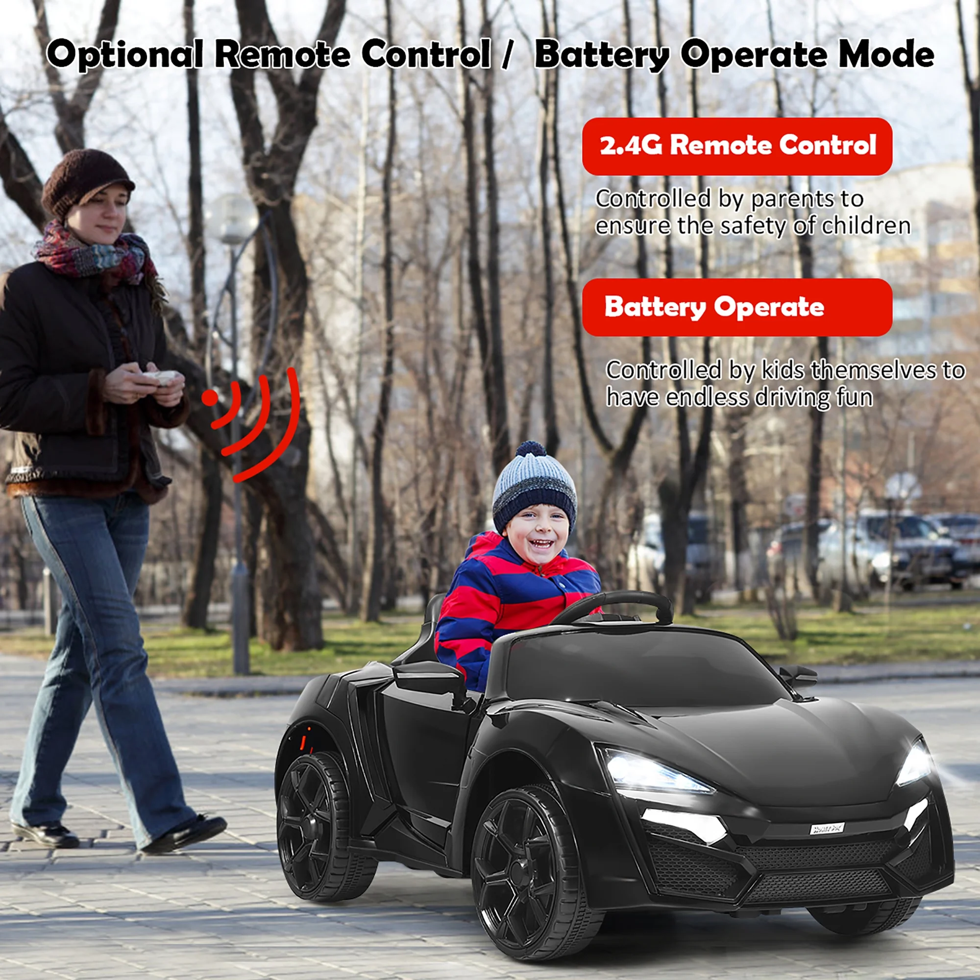 Costway 12V Kids Ride On Car 2.4G RC Electric Vehicle w/ Lights MP3 Openable Doors Pink - Womvr