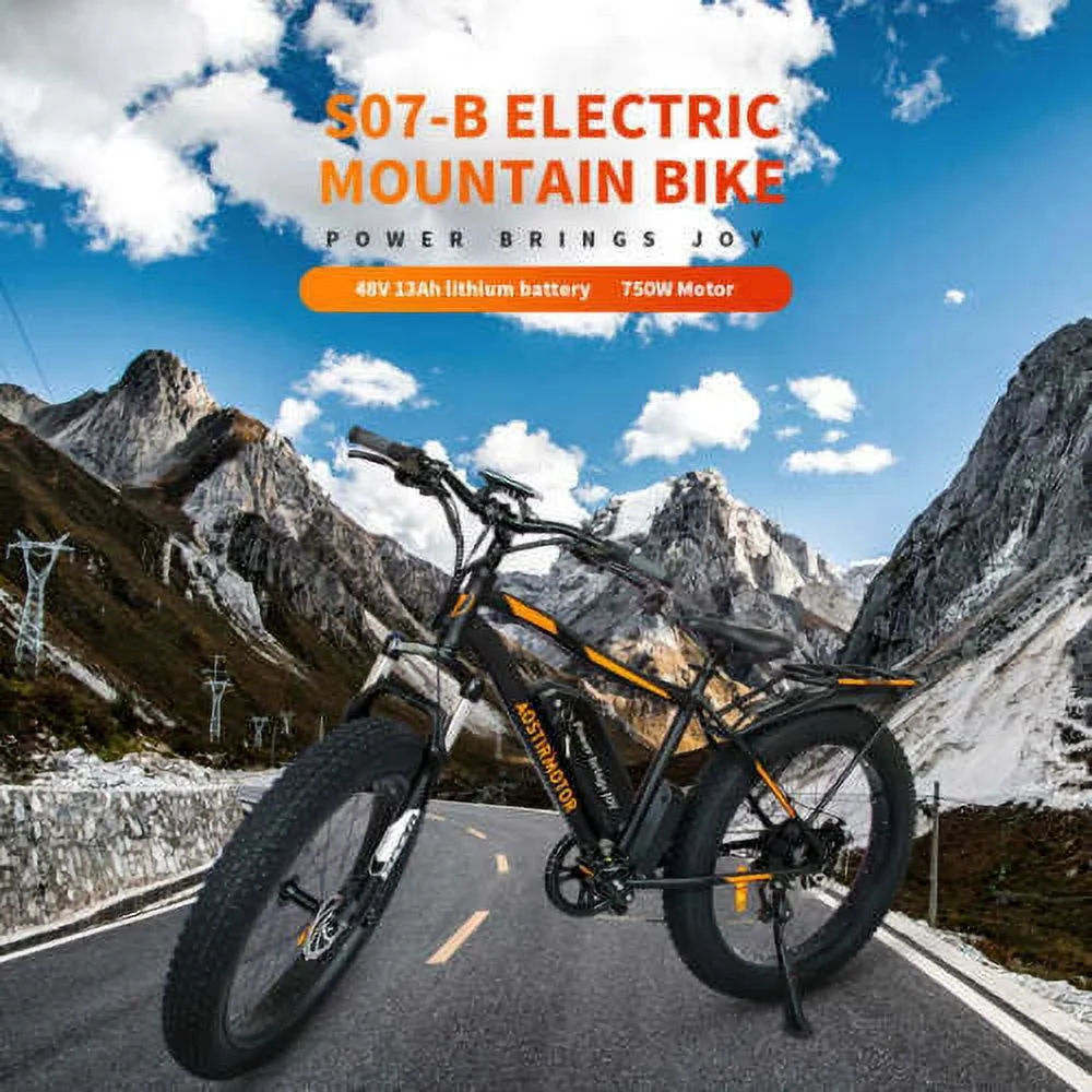 Aostirmotor Electric Mountain Bike, 749W Motor 48V 13AH Removable Lithium Battery Ebike with Rack, 26