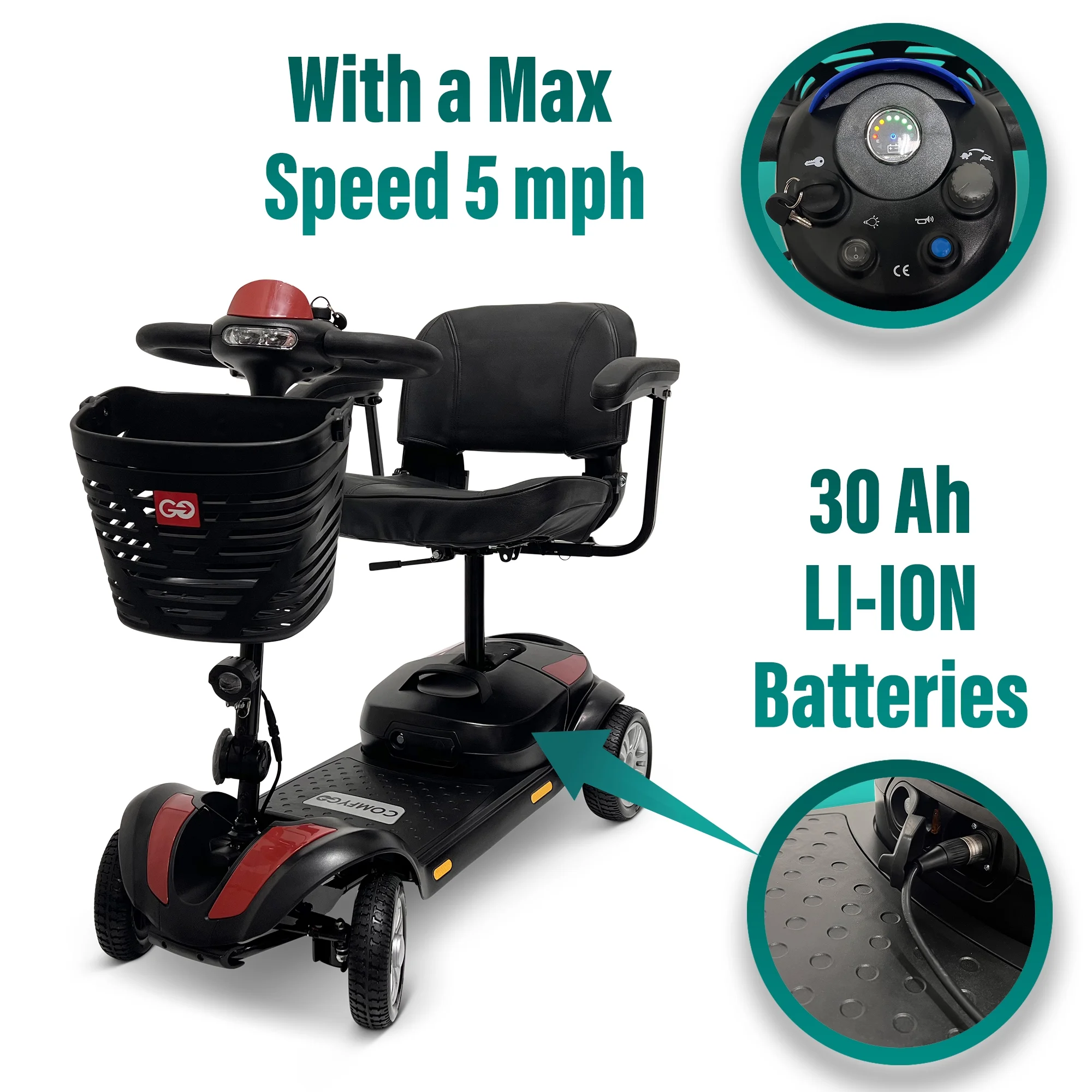 Mobility Scooters, 30 Miles Powered Mobility Scooter for Adults with Super Seat, 30AH - Womvr