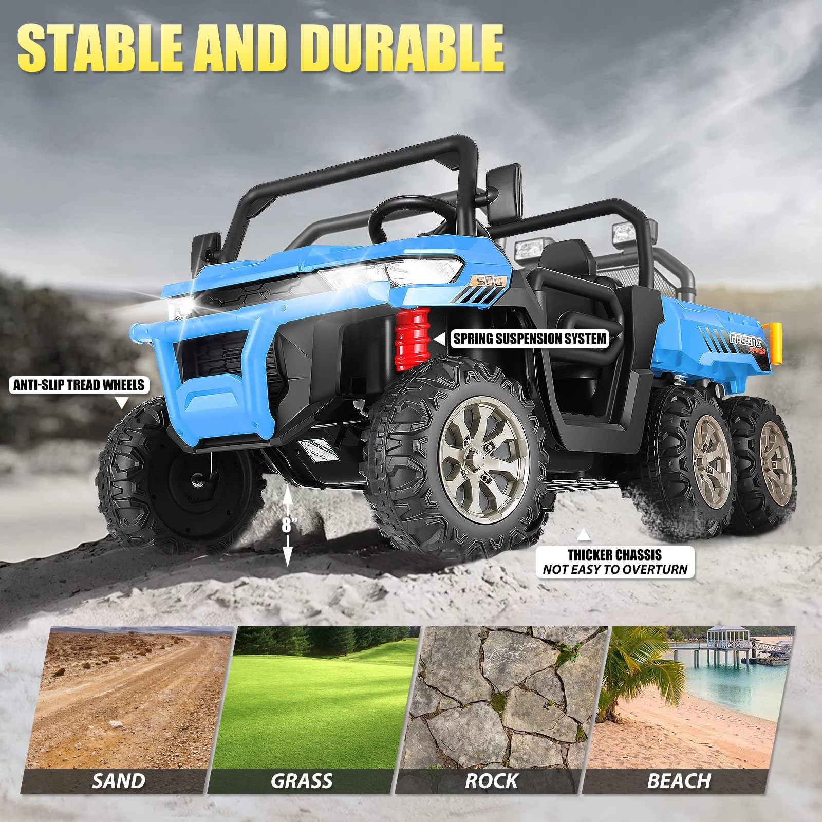 Funcid 24 V 4WD Kids Kids Ride on UTV with Remote Control, 2 Seater 6-Wheel Ride on Dump Truck Car, Ride on Toys w/ Tipping Bucket Trailer & Shovel,Bluetooth Music, Black - Womvr