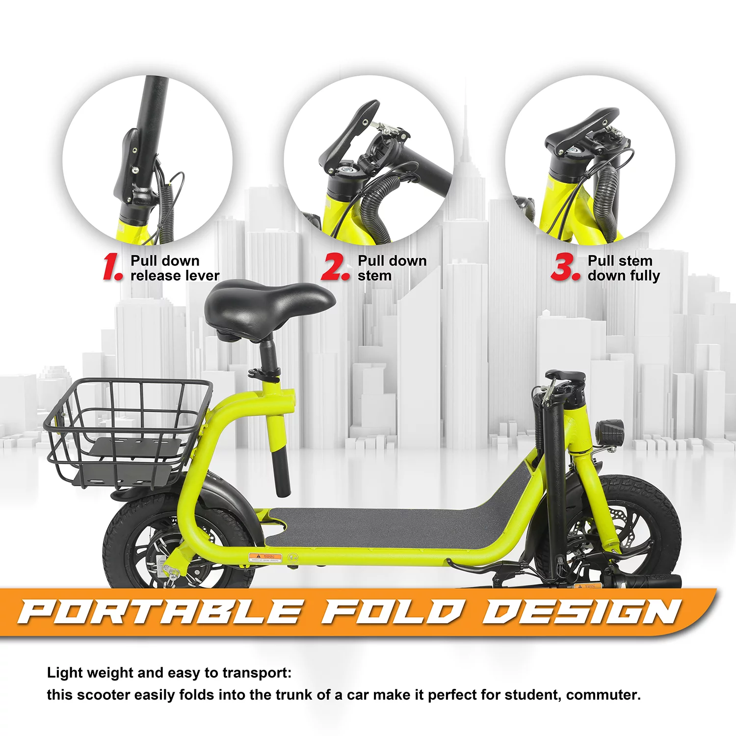 Cynetus Electric Bicycles Foldable Electric Scooter with Seat for Adults Electric Bike with Carry Basket - Womvr