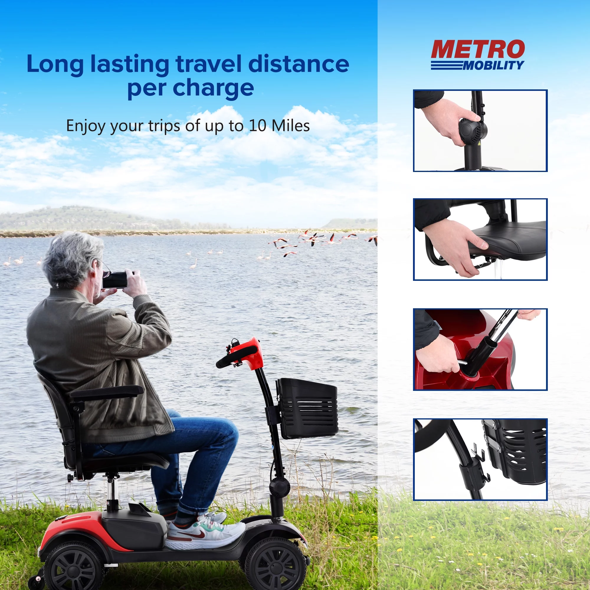 Motorized Scooter with 360° Swivel Seat, 4 Wheel Electric Mobility Scooter with Detachable Basket and Control Panel, Electric Carts for Senior Adults, Max Speed 5Mph, 265lbs, SS559 - Womvr
