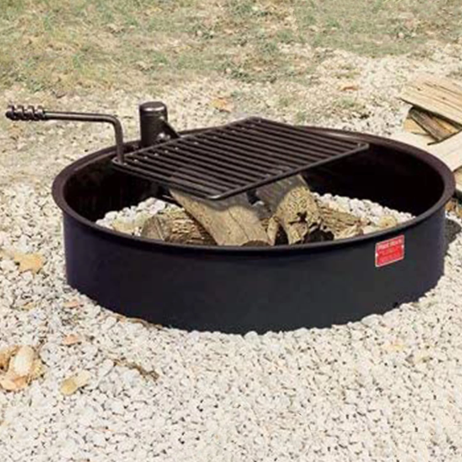 Pilot Rock 30 Inch Steel Ground Fire Pit Ring and Cooking Grate, Black - Womvr