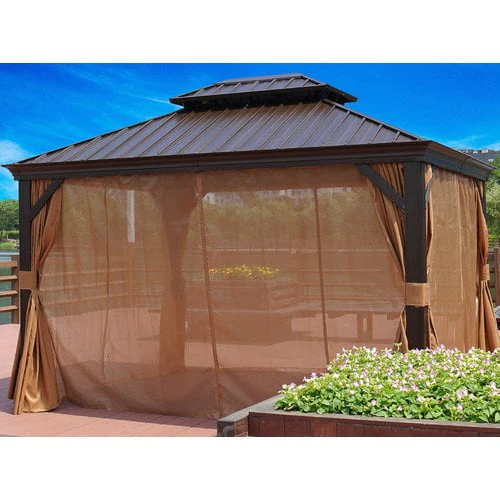 Kozyard Alexander Hardtop 12 ft. W x 10 ft. D Aluminum Hardtop Gazebo (Brown) - Womvr