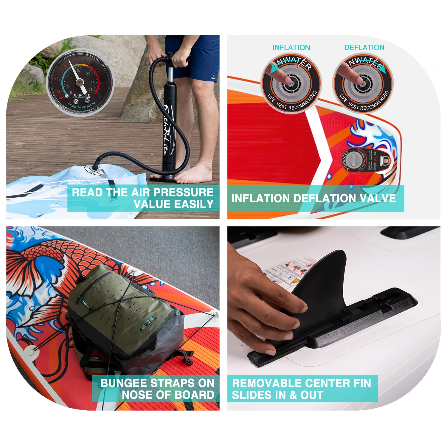 FEATH-R-LITE Inflatable Stand Up Paddle Board, SUP Paddle Board 11'6''x30''x6'' (LxWxH), Stand Up With Complete Kit Backpack Pump Paddle, Unisex Version - Womvr