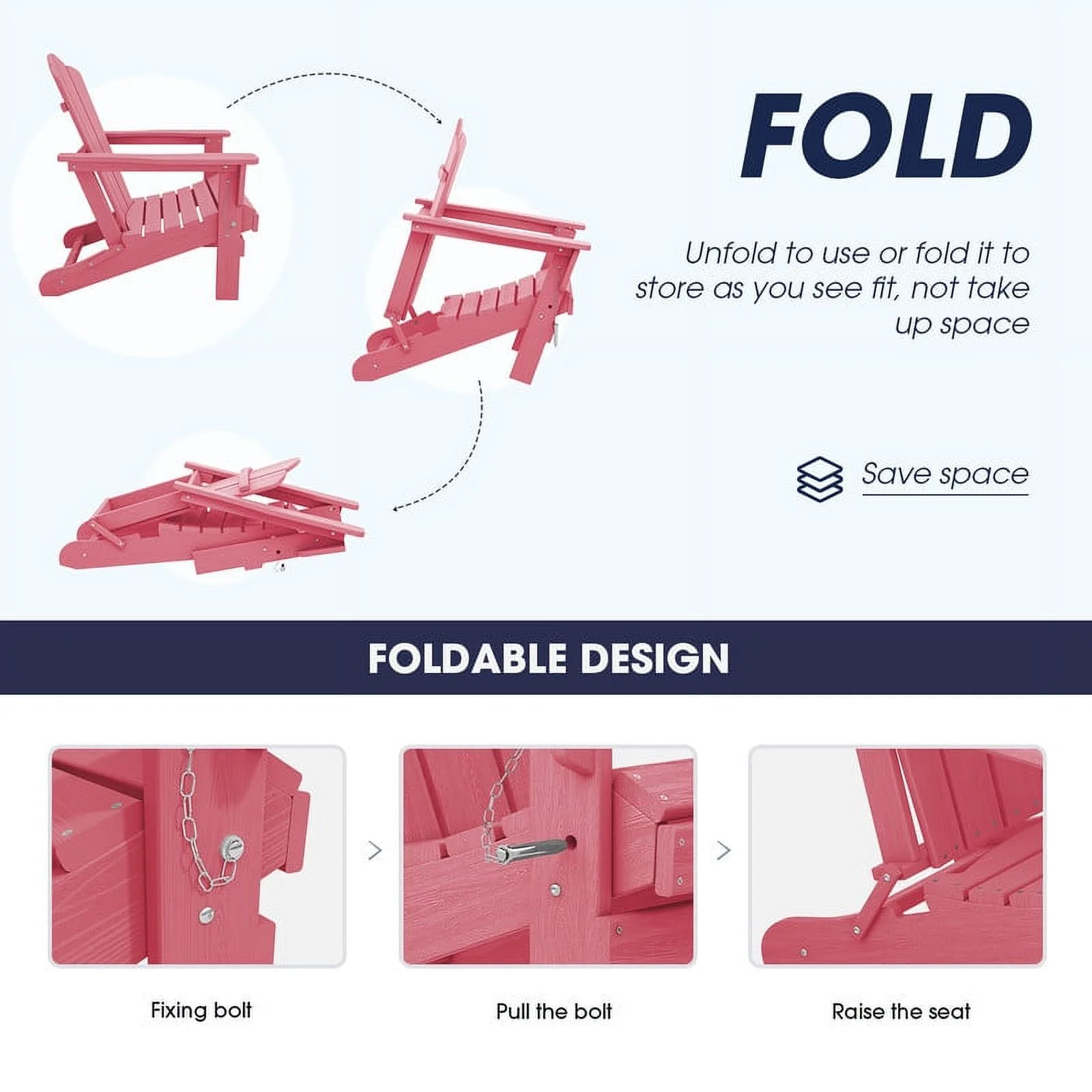 Outdoor Patio Folding HDPE Resin Adirondack Chair, Red - Womvr