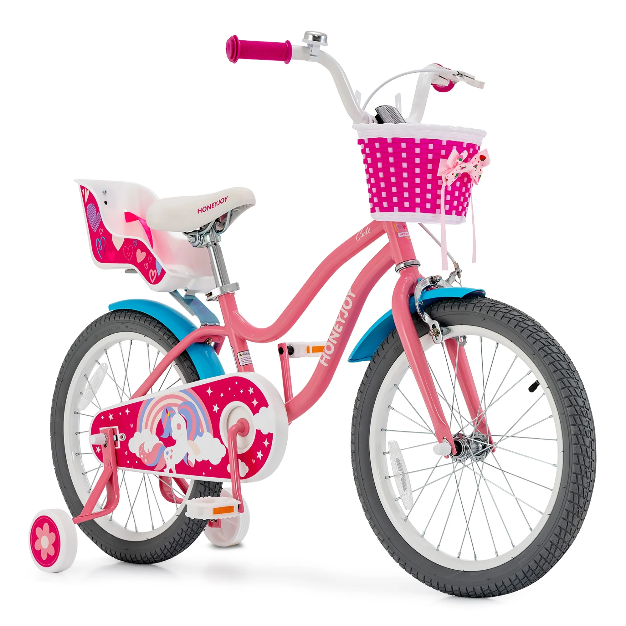 Gymax 18 Inches Kids Bicycle w/ Doll Chair & Basket Kids Bike w/ Training Wheels Pink - Womvr