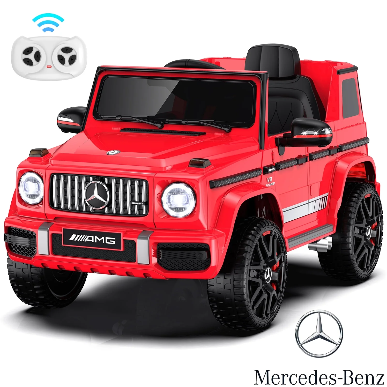 12Volt 1 Seater Mercedes-Benz G63 Licensed Powered Ride on Toy with Remote Control, Gift for Kids Aged 2~4 Years -Red - Womvr