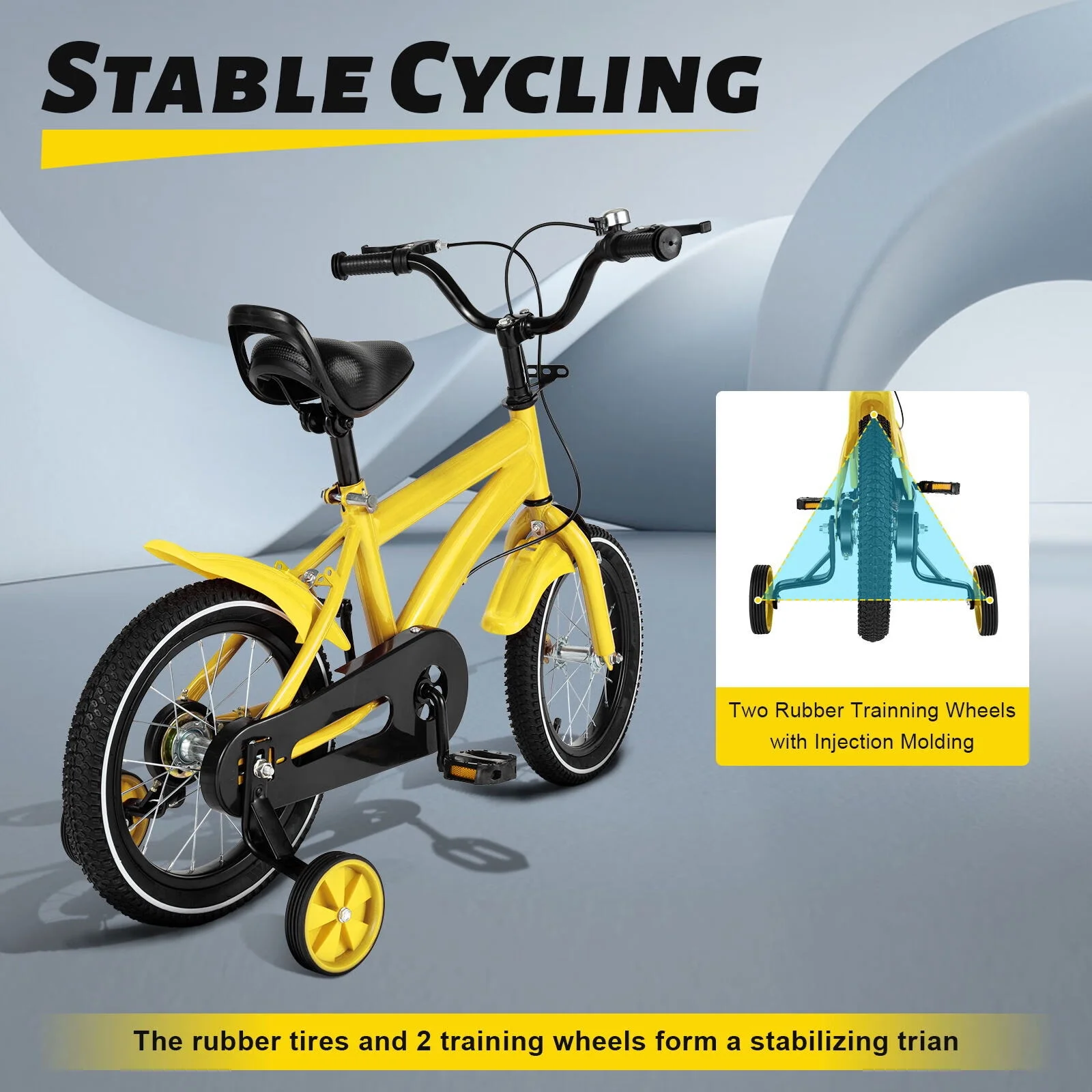 YIYIBYUS 14 Inch Kids Bike Boy Girl Safe Bicycle with Training Wheels and Adjustable Seat, White - Womvr