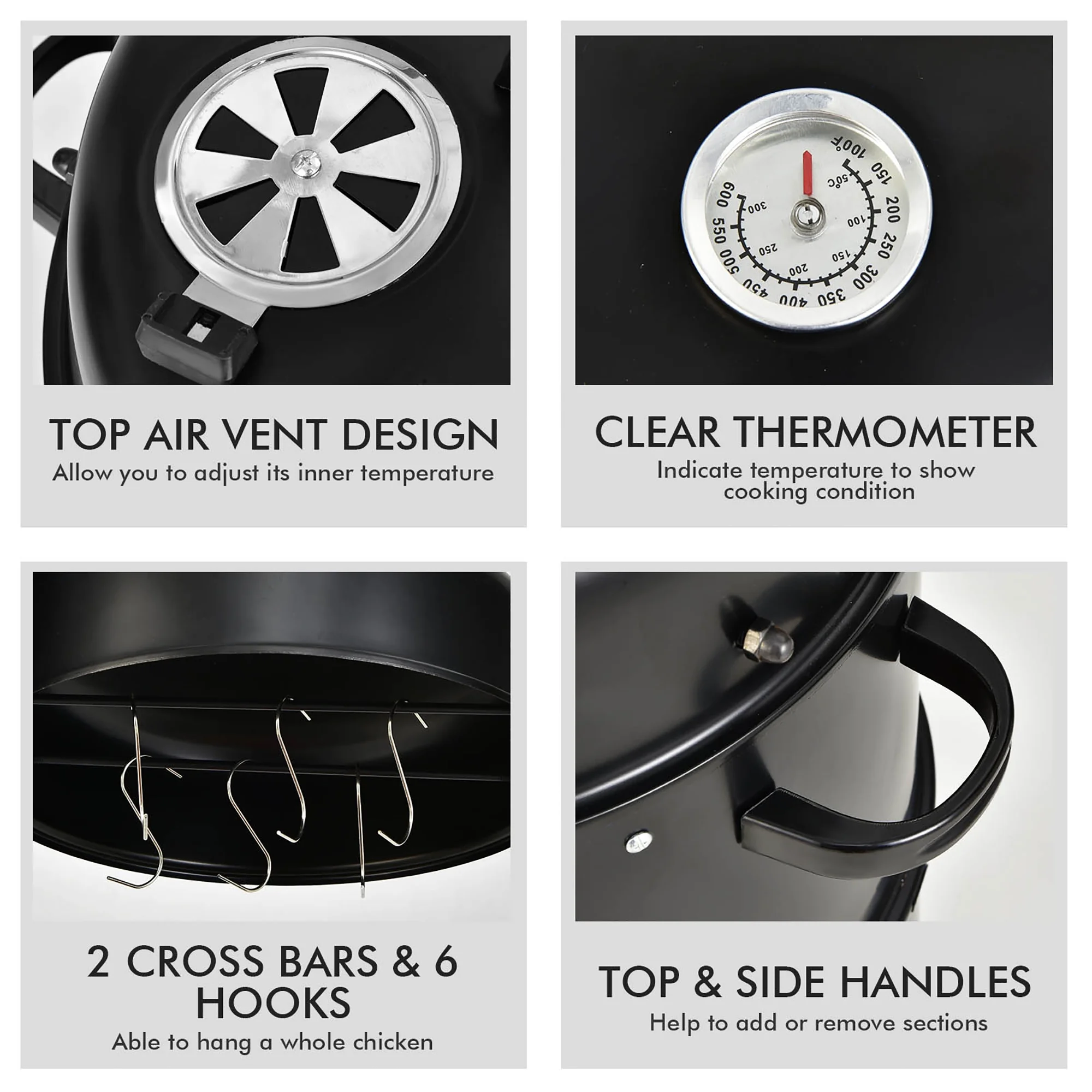 Costway3-in-1 Vertical Charcoal Smoker  Portable BBQ Smoker Grill with Detachable 2 Layer - Womvr