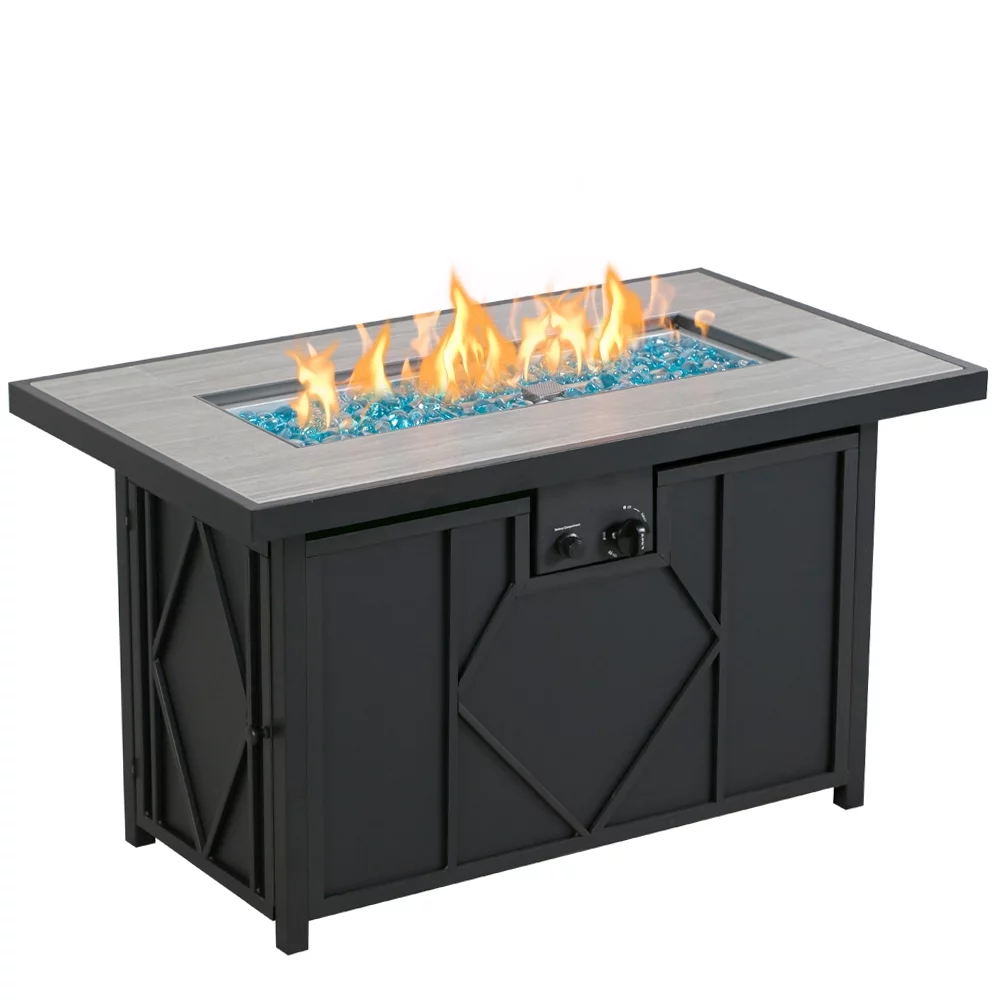 BALI OUTDOORS 42 in. 60,000BTU Fire Pit Propane Gas Fire Pit Table Rectangular Tabletop - Womvr