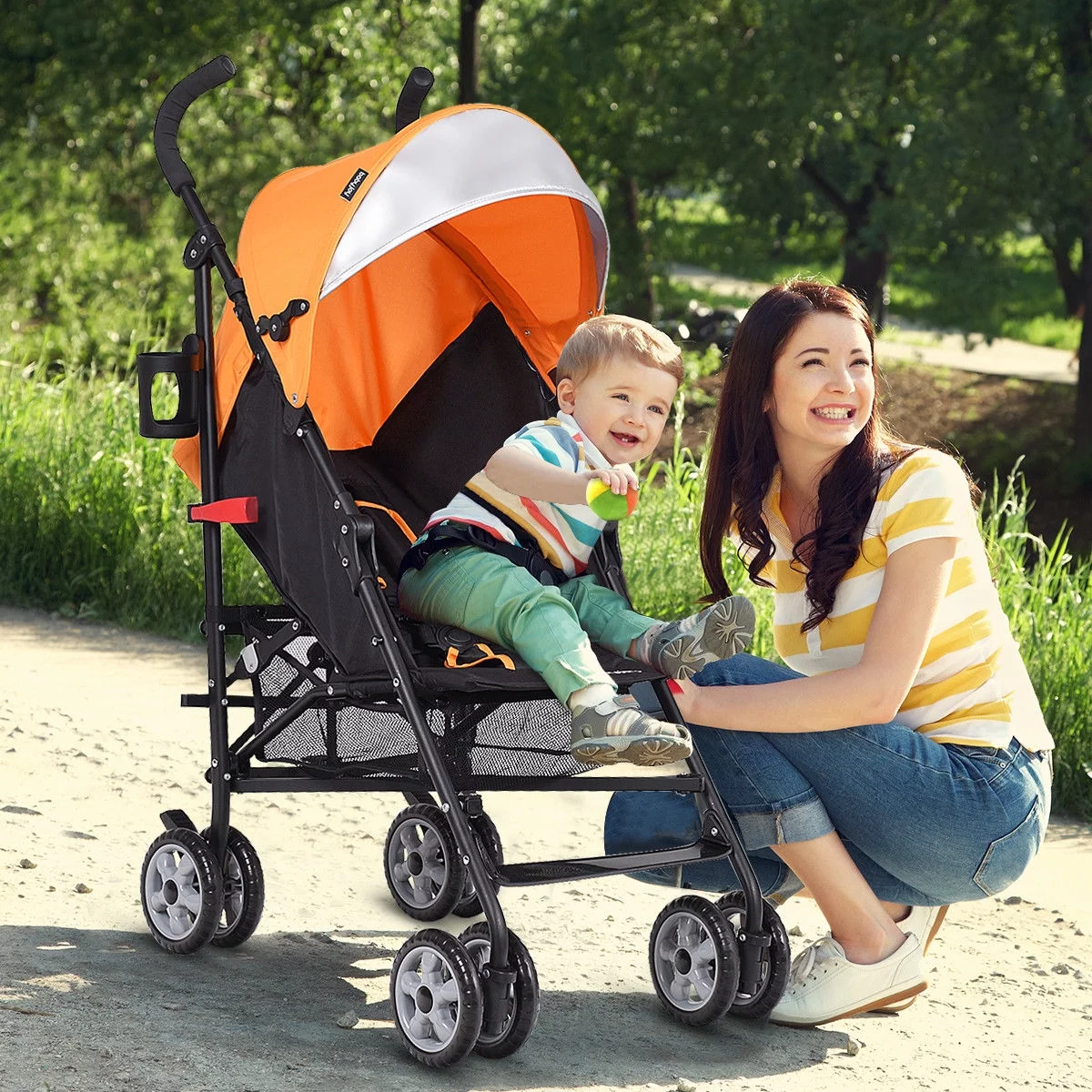 Costway Folding Lightweight Baby Toddler Umbrella Travel Stroller with Storage Basket Black - Womvr