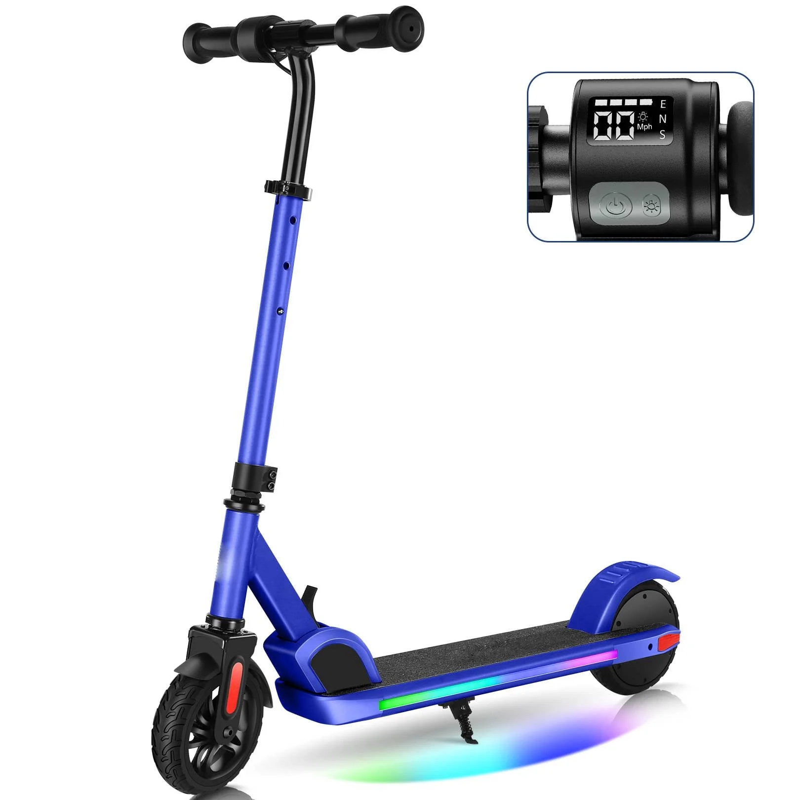 120W Electric Scooter | 2 Speeds and Height Adjustable | Max Load 110lbs | Vibrant Rainbow Wheel for Kids Ages 6+ - Womvr