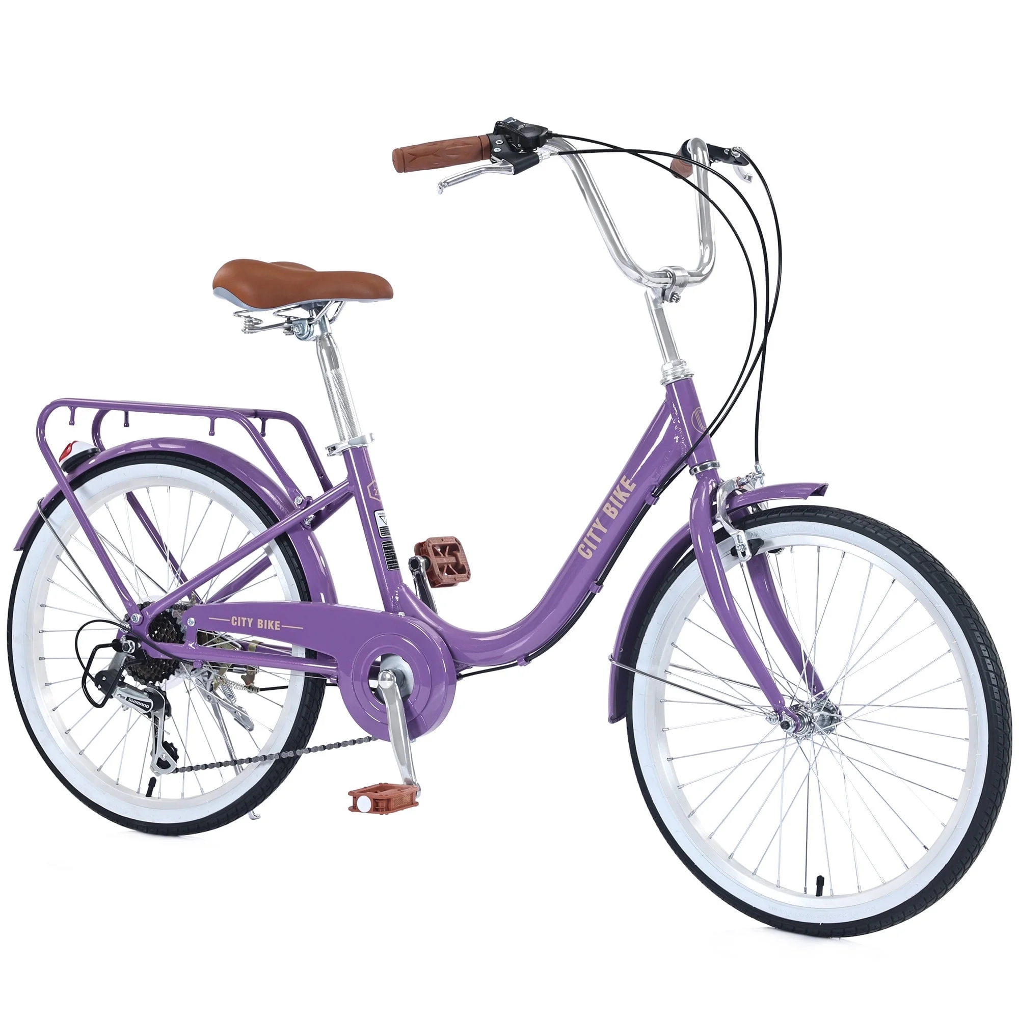 Girls Cruiser Bike for Kids 8+ Years Old, City Bike with 22 inch Shimano, 7 speed, Leather Saddle, Front&Rear Caliper Brake, Commuter Bicycle Pink - Womvr