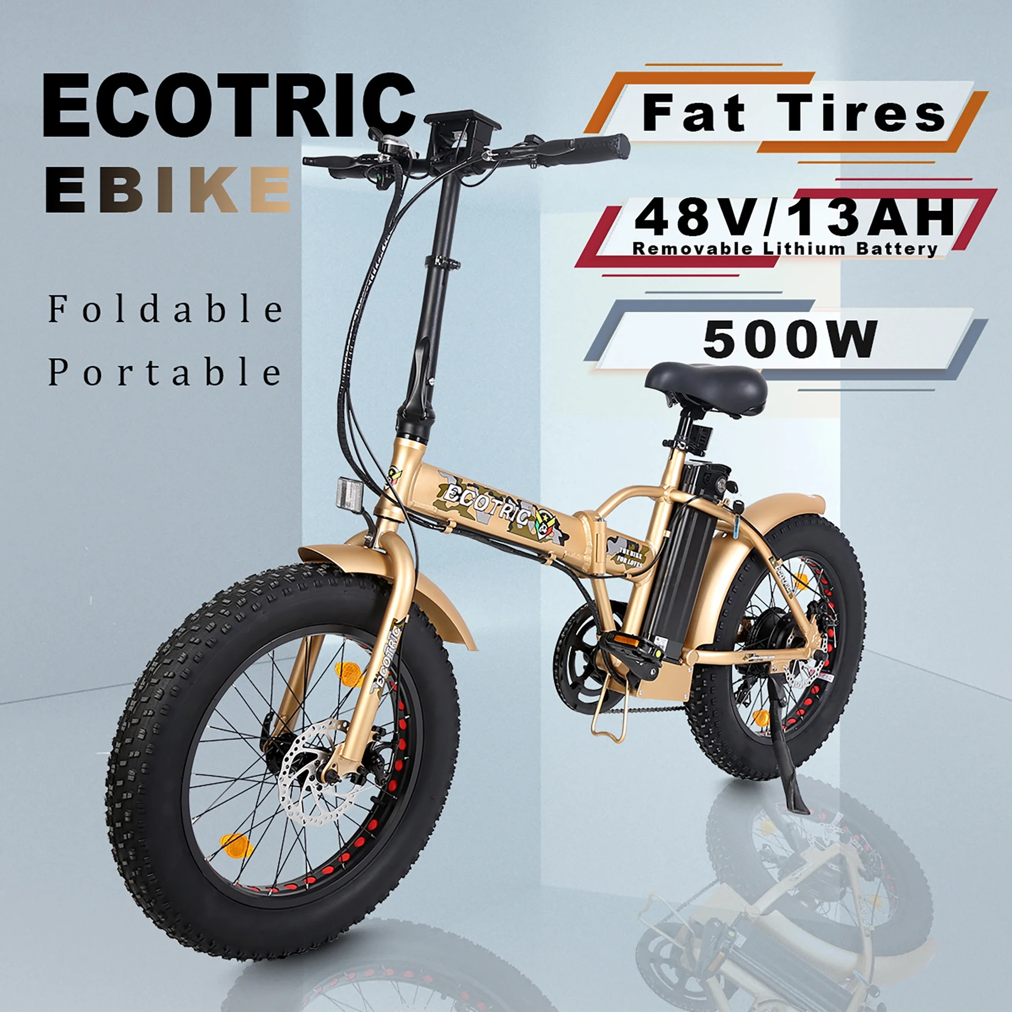 ECOTRIC 20 Inch Fat Tire e-Bike 500W 48V Foldable frame Pedal Assist Commute Bike 7 Speed A-E516646 - Womvr