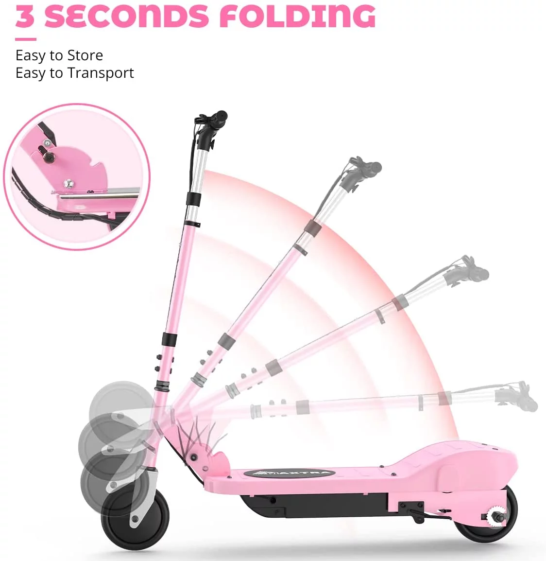 Maxtra Scooters E100 Electric Scooter for Kids Ages 6-12 - Up to 10 Mph, Foldable and Adjustable Handlebar - Womvr