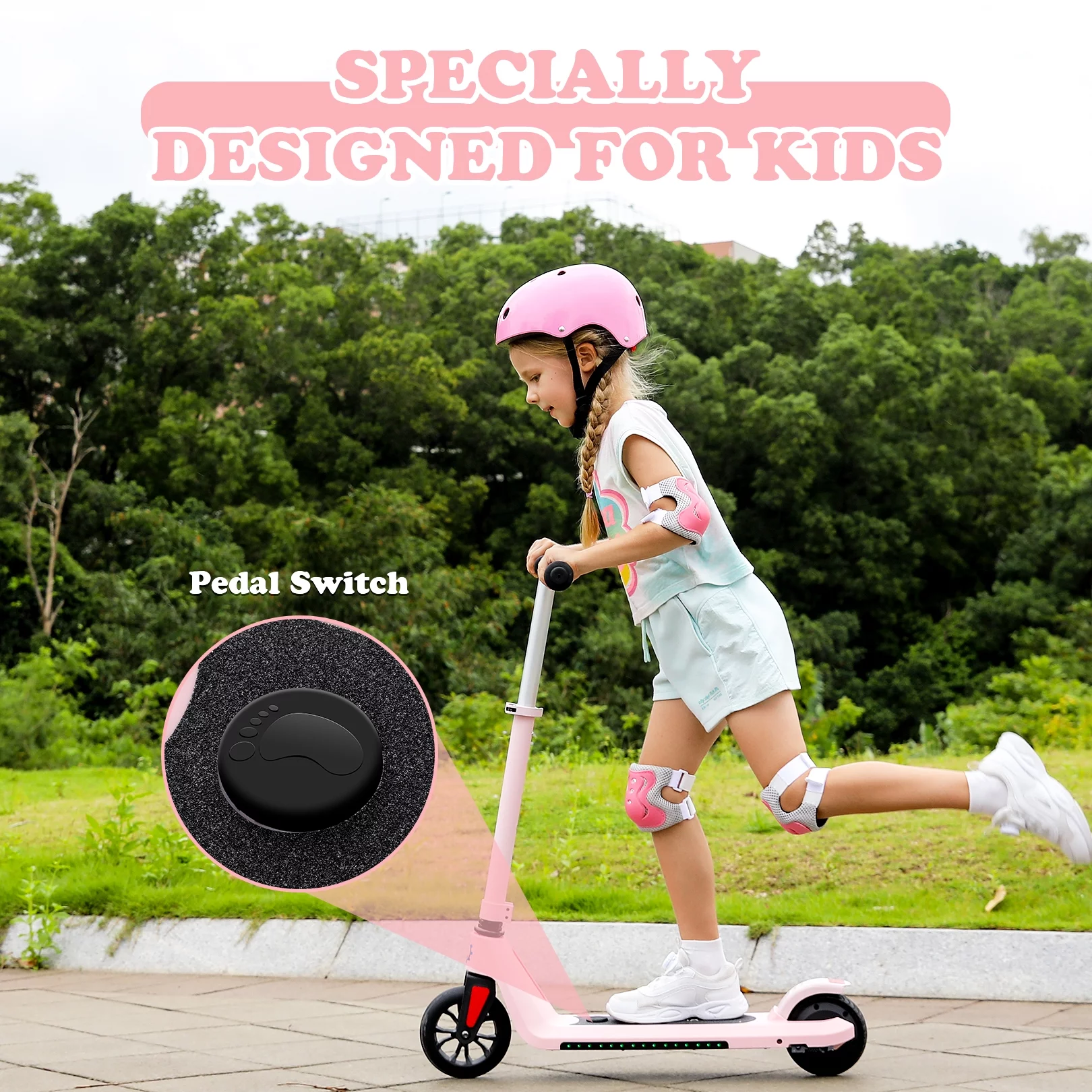 Caroma Kids Electric Scooter, 6+ Boys and Girls Safe Kick Scooter, Adjustable Speed and Handlebar - Womvr