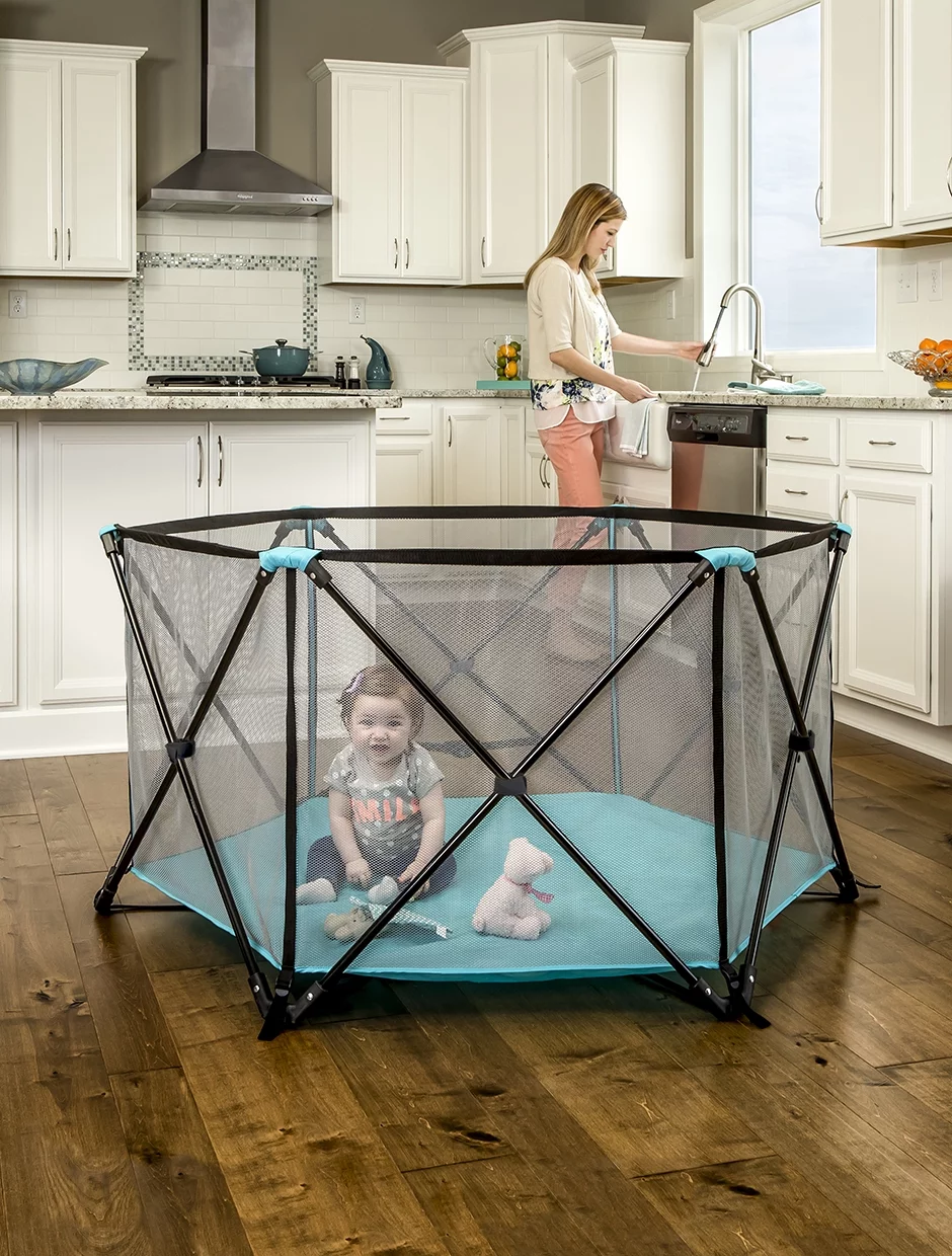 Regalo My Play? Portable Play Yard Indoor and Outdoor, Washable, Aqua, 6-Panel, Unisex - Womvr