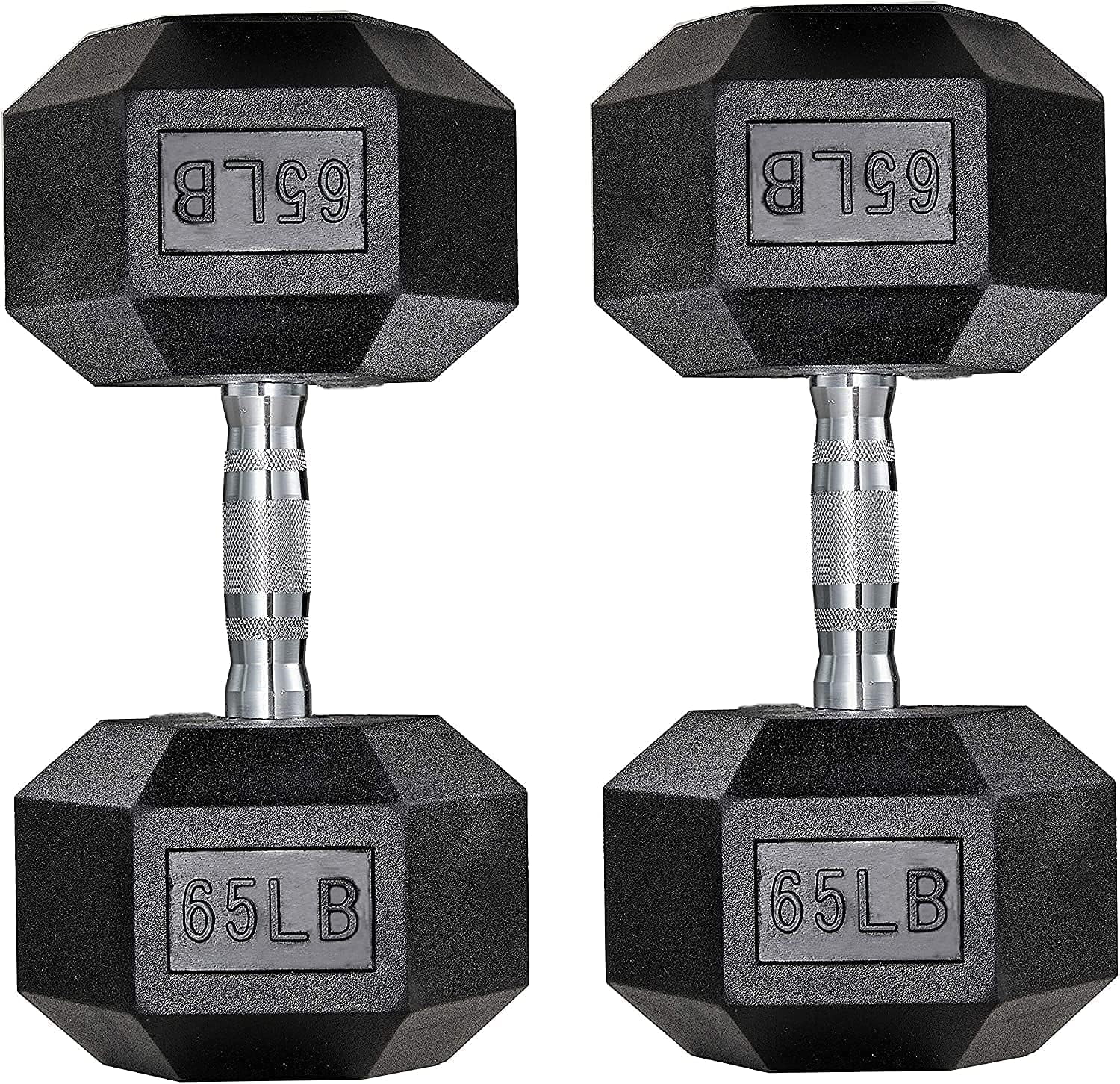 Pirecart Dumbbells Rubber Coated Cast Iron Hex Black Dumbbell Workout Dumbbell Set, 60lbs Pair - Womvr