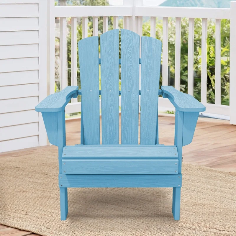 Outdoor Patio Folding HDPE Resin Adirondack Chair, Red - Womvr